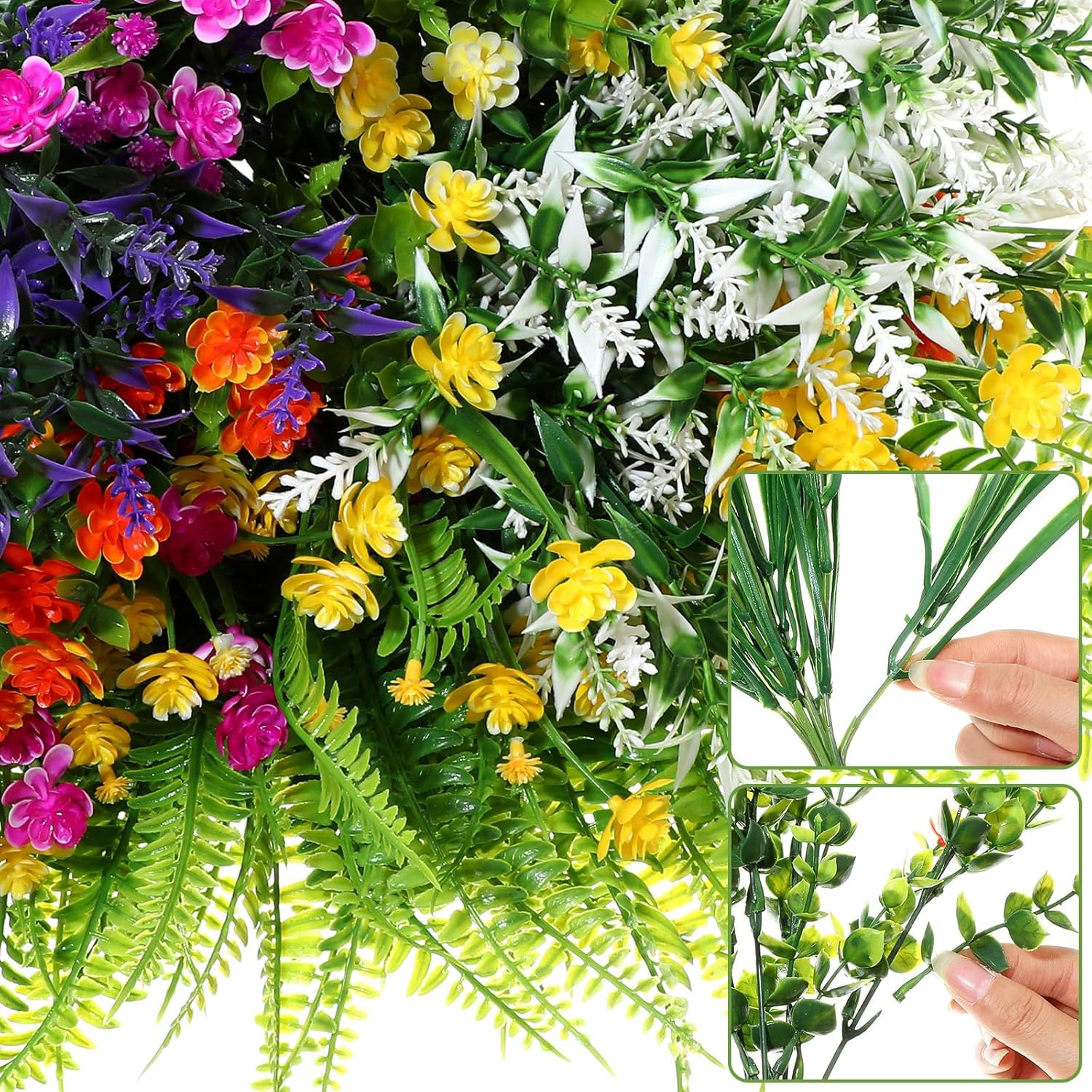 42 Bundles Artificial Flowers Fake UV Resistant for Outdoor Plastic Greenery Shr
