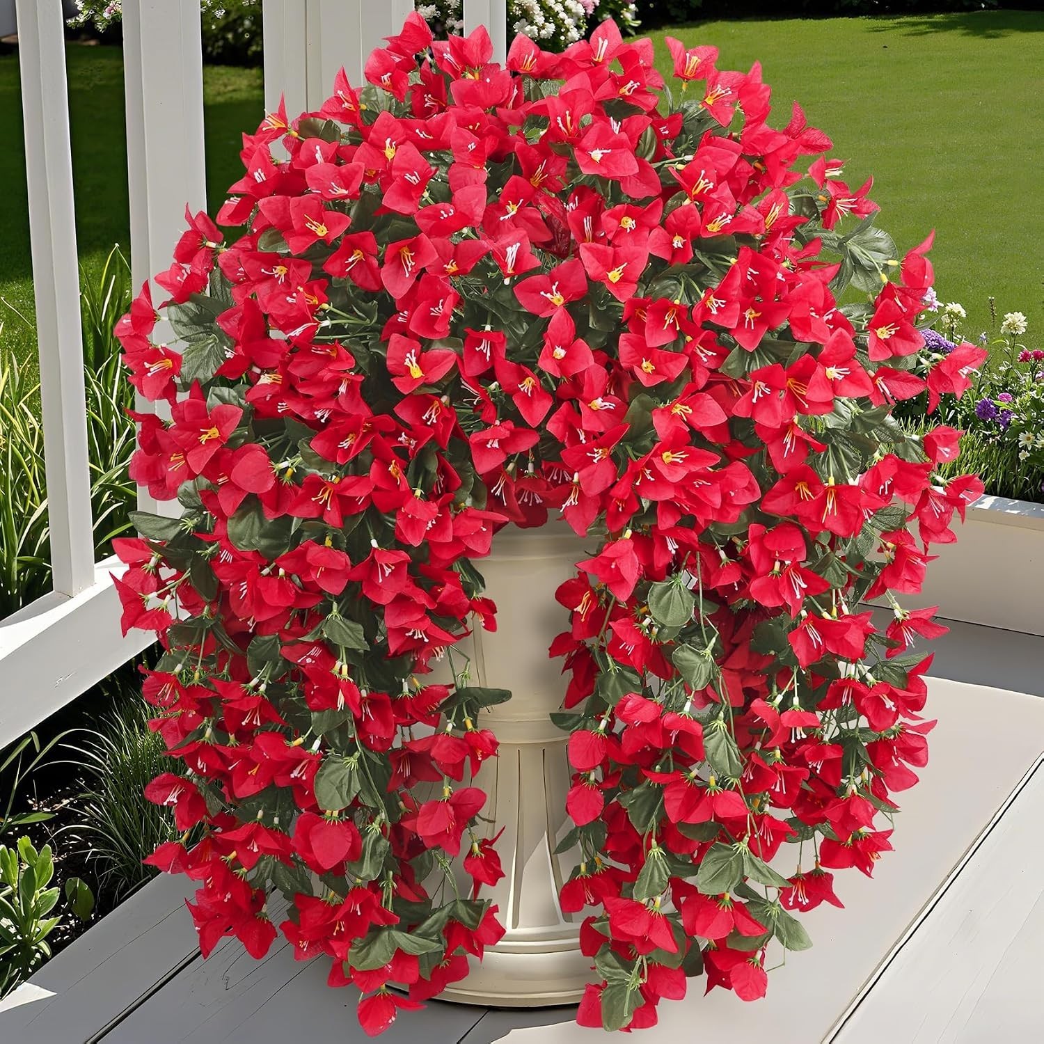 3 Pcs Artificial Bougainvillea Flowers for Outdoors, Red | Fake hanging plant…