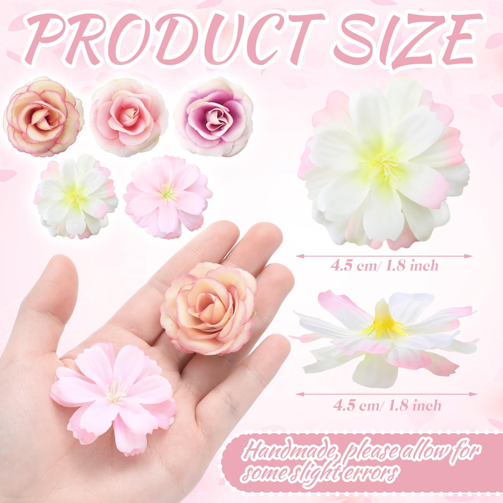 Faux Flower Heads 80 PCS Mini Artificial Peony Daisy Rose Mix Color Silk Craft
