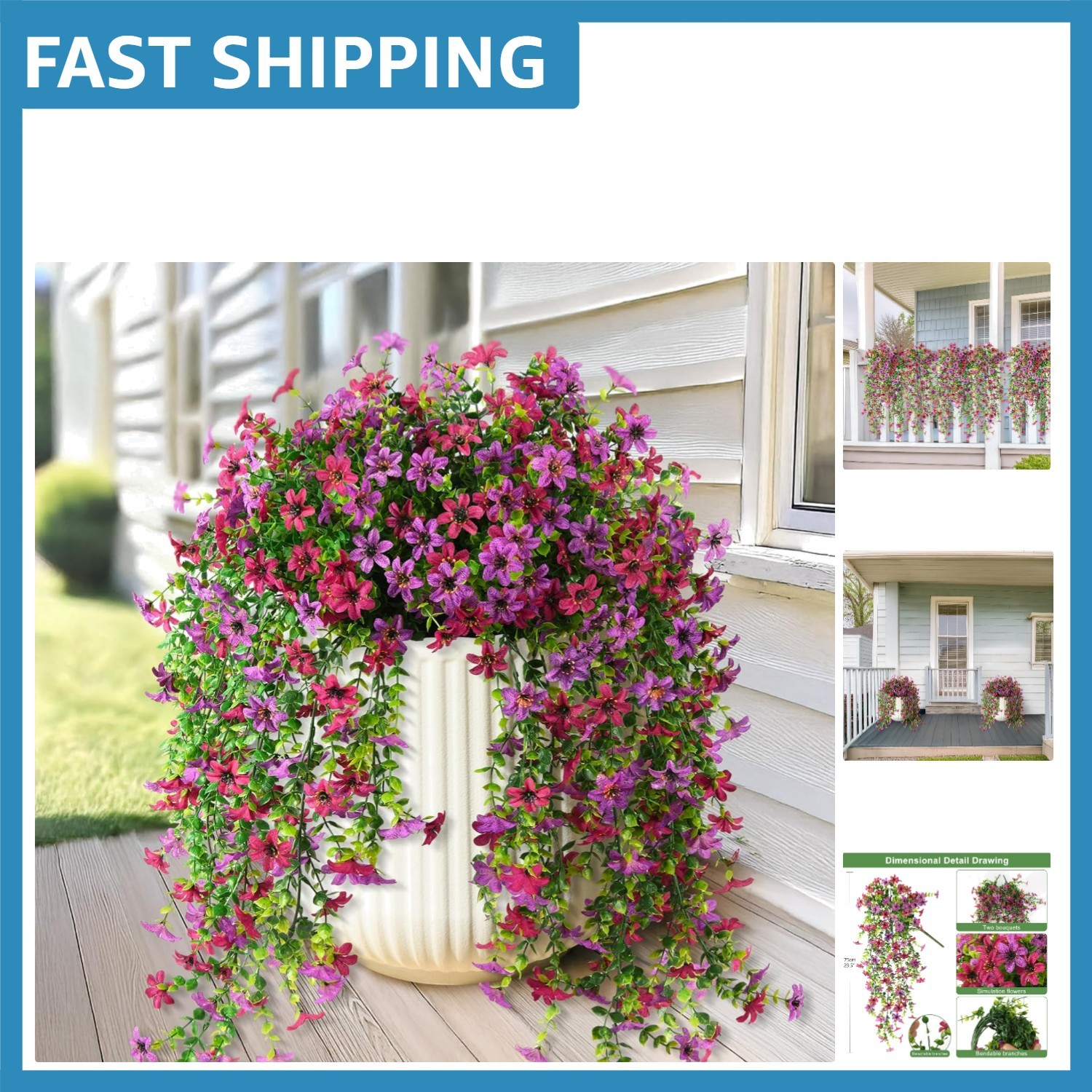 Elegant 2 PCS Faux Silk Daisy & Eucalyptus for Majestic Outdoor Decoration