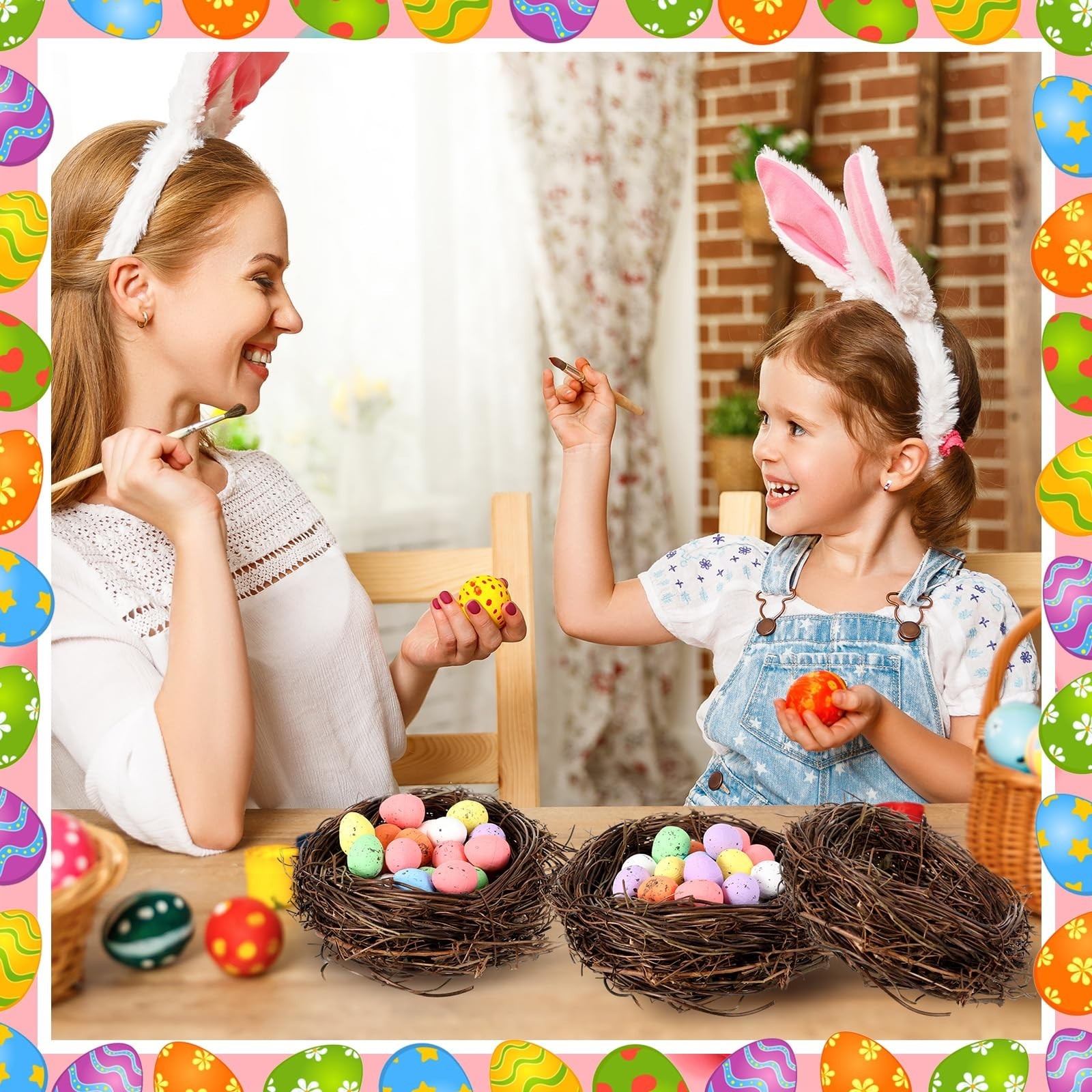 12 Pcs Mini Artificial Bird Nests with 100 Easter Eggs for Crafts & Decor