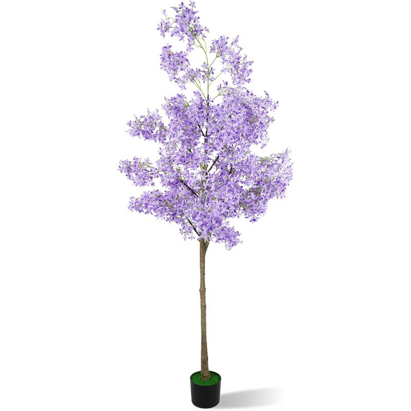 6FT Artificial Winter Jasmine Tree with Cement Base Pot Faux Floor Plant, Purple