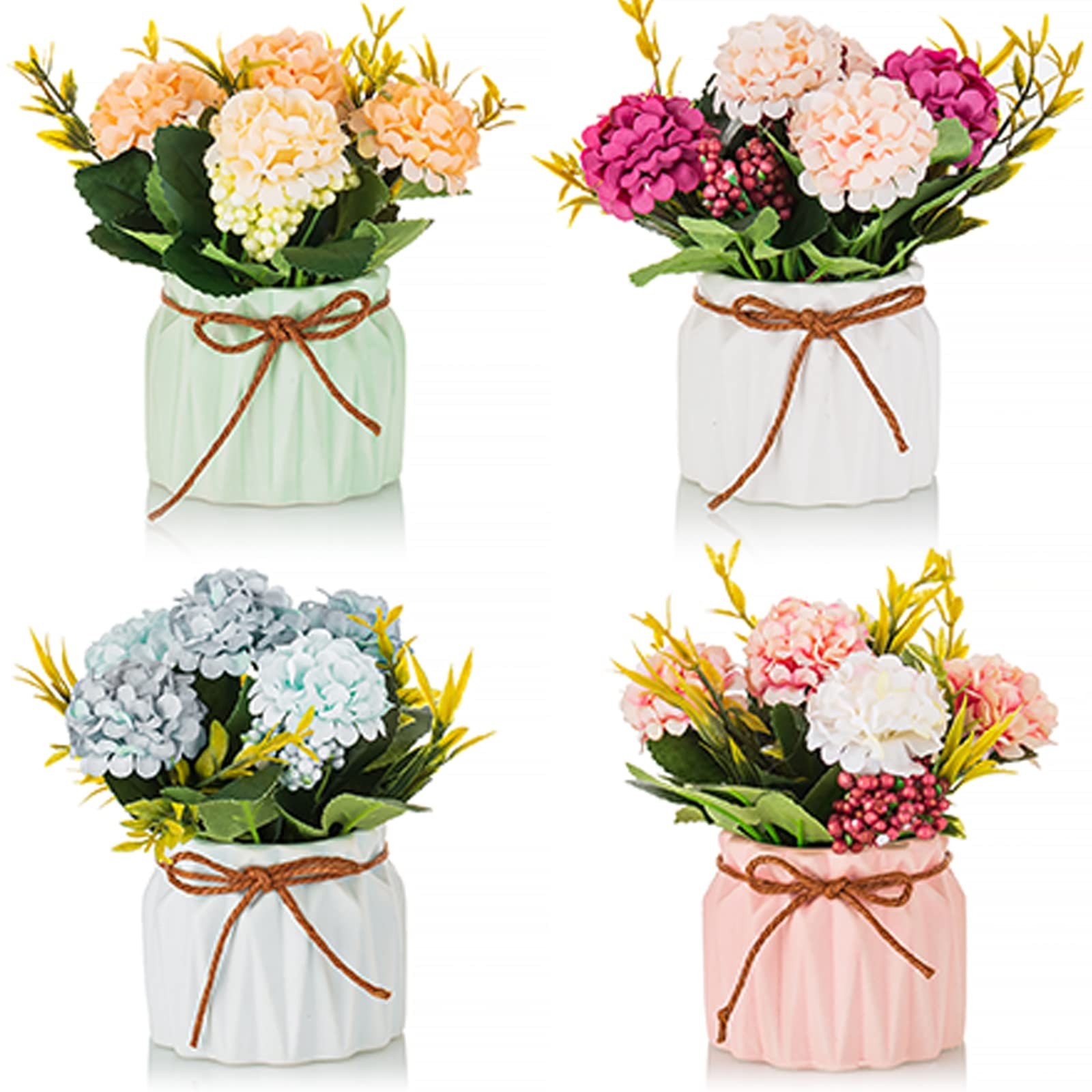 Fake Flowers in Vase for Centerpieces: 4 PCS Small Artificial Hydrangea with …