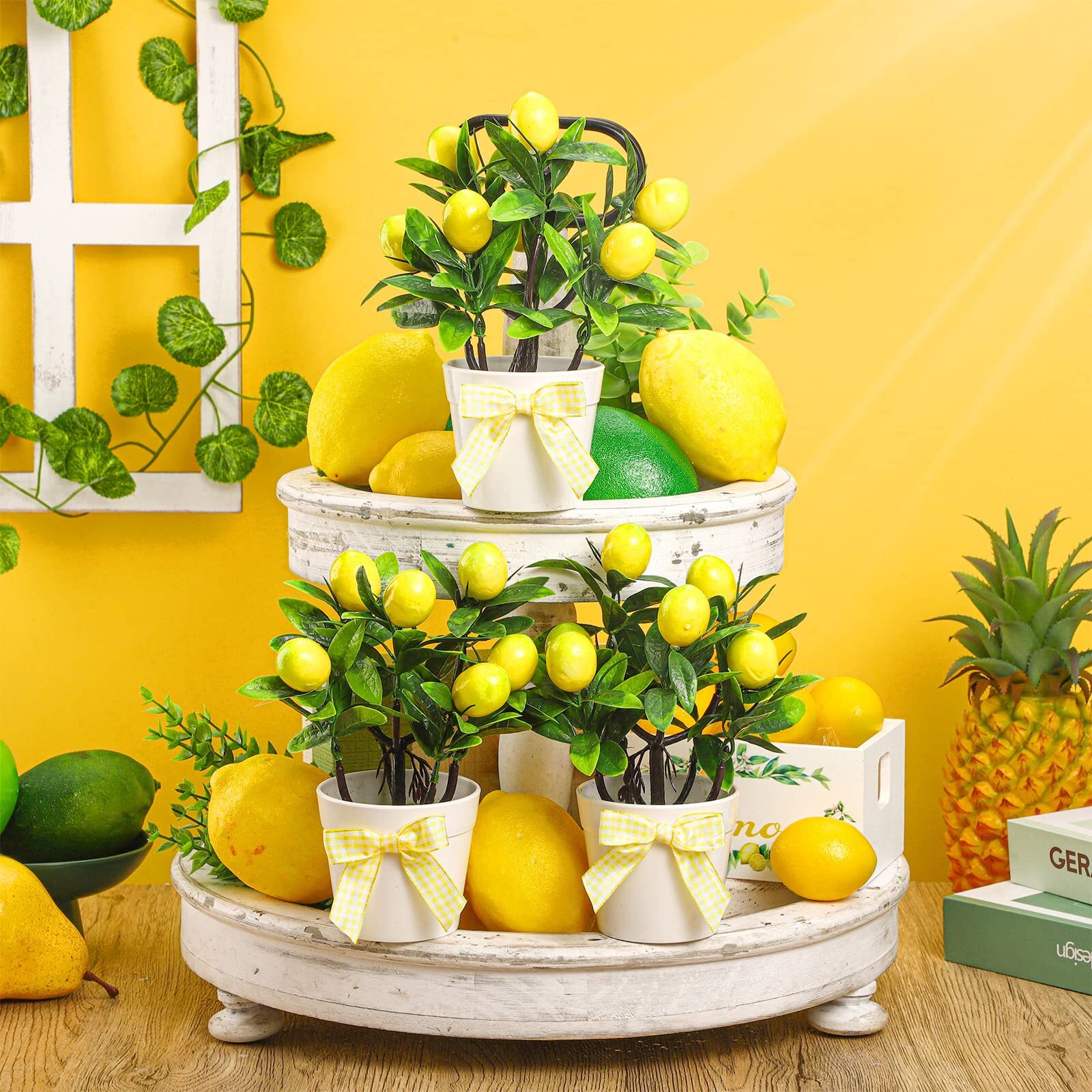 3 Set Sukkot Fruits Lemon Decor Lemon Tiered Tray Decor Artificial Lemon Plan…