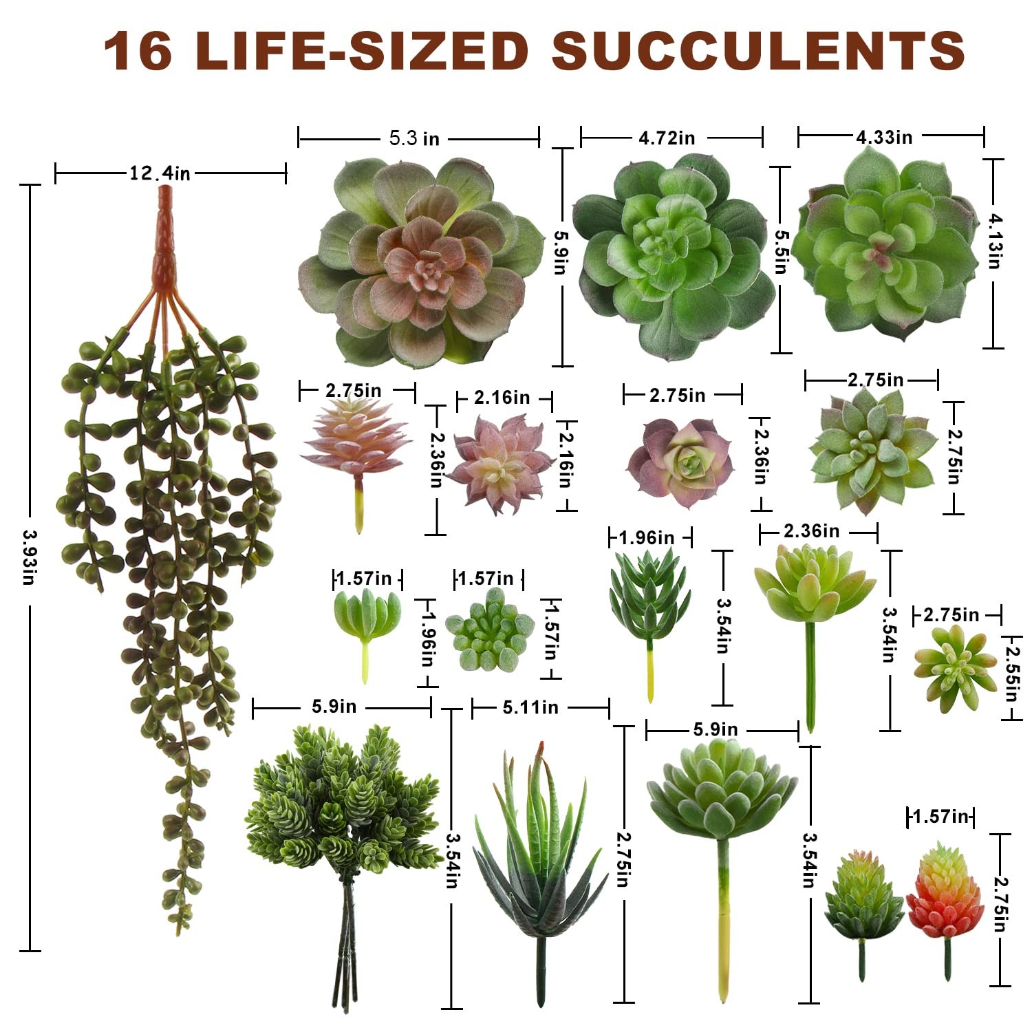 Artificial Succulent Plant,16pcs Large Faux Flocked Succulent Decor for Flora