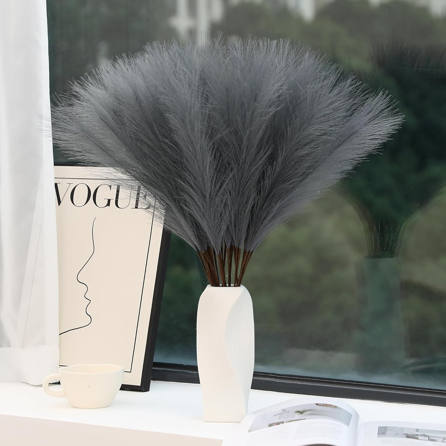Grey Pampas Grass Decor – 30Pcs 24 Inch Long Faux Pampas Grass Decor Artifici…