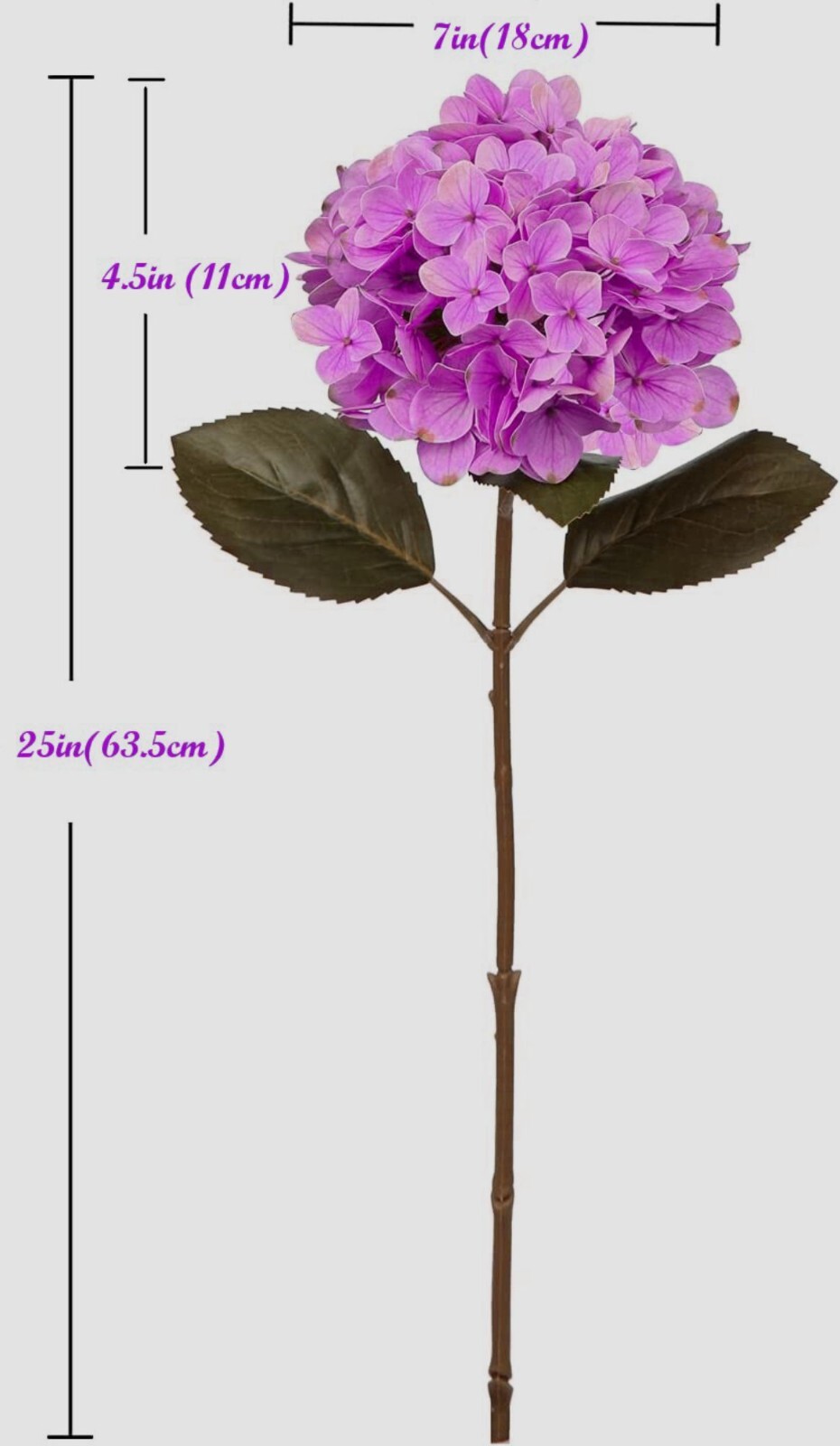 3pcs 25in Artificial Realistic Hydrangea Flowers 3D Real Touch 25in Extra Long