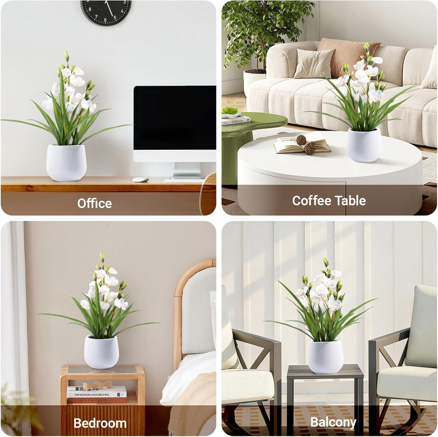 Artificial Orchid Flowers Fake Cymbidium Plant in Pot, 19″ Tall Faux Orchids for