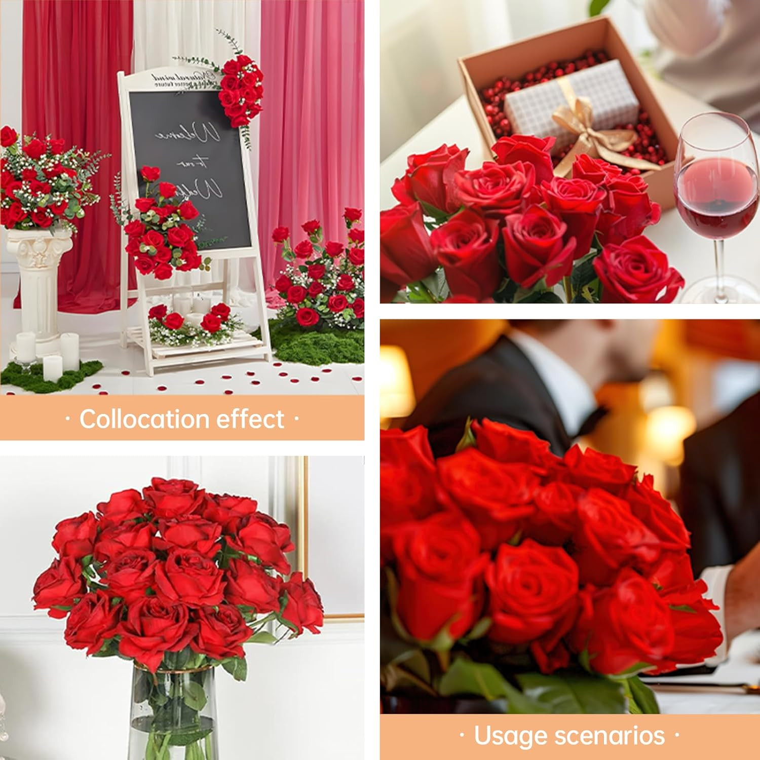 200 Pack Artificial Silk Roses – Rose Red Fake Flowers for Home & Wedding Decor