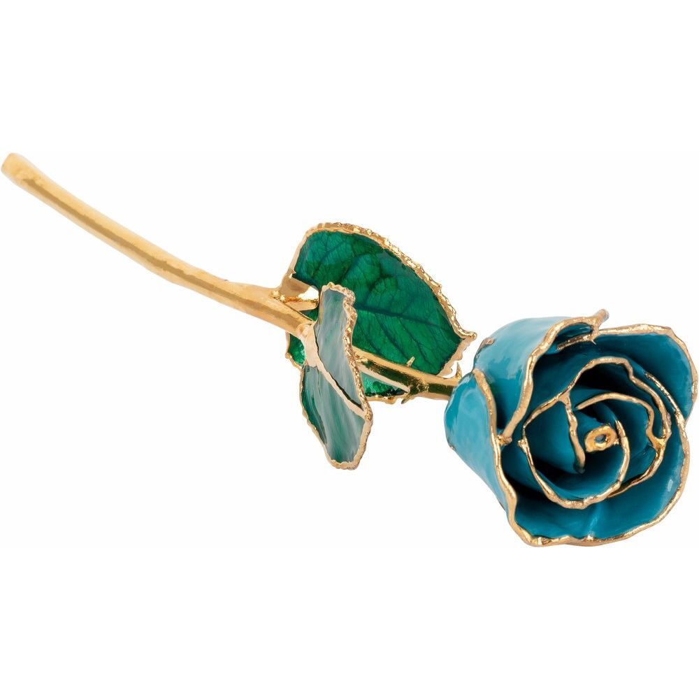 24k Gold Dipped Aquamarine Lacquer Real Rose Valentine’s Day Holiday Gift