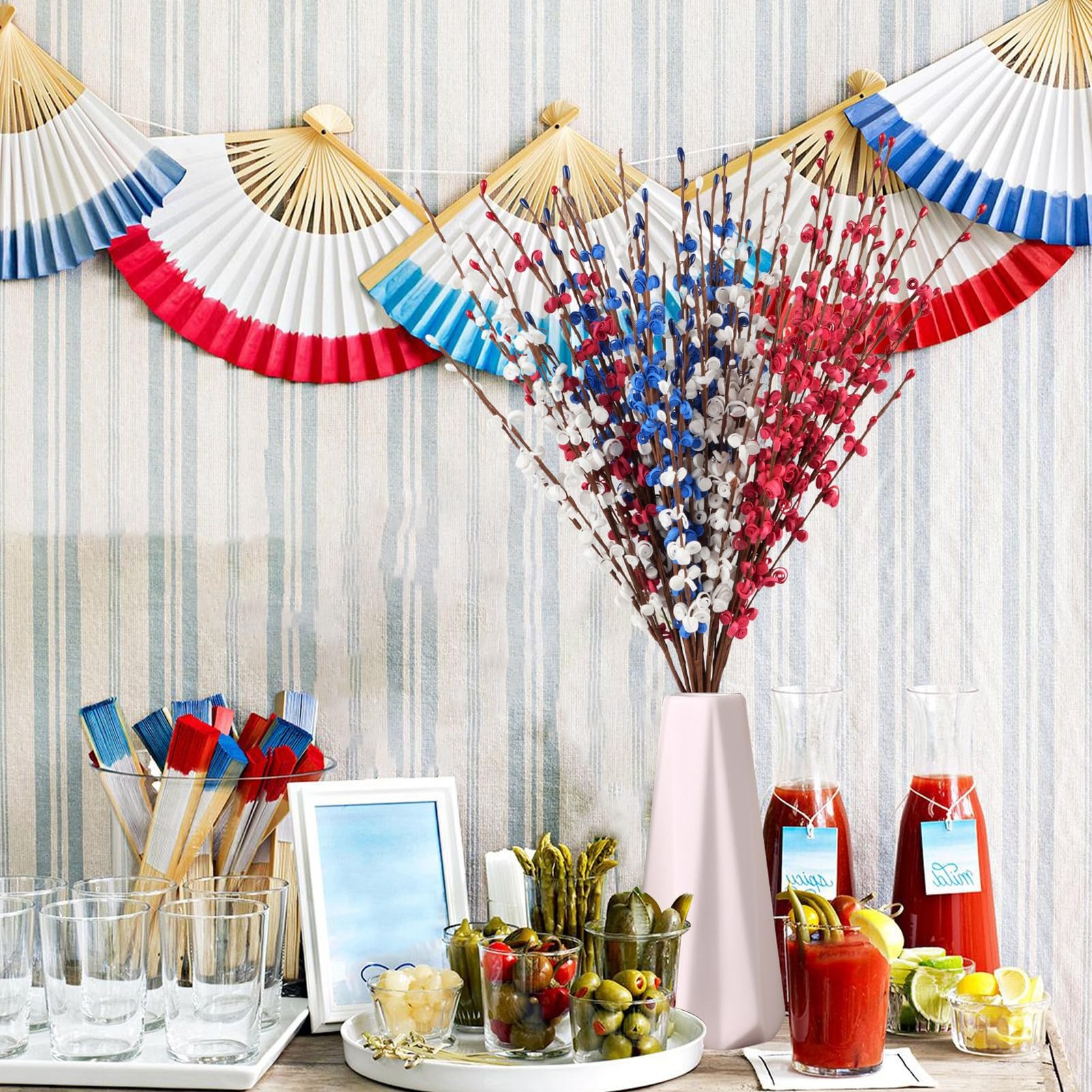 12 Pcs 4th of July Artificial Flowers for Decoration,Red White and Blue Flora…