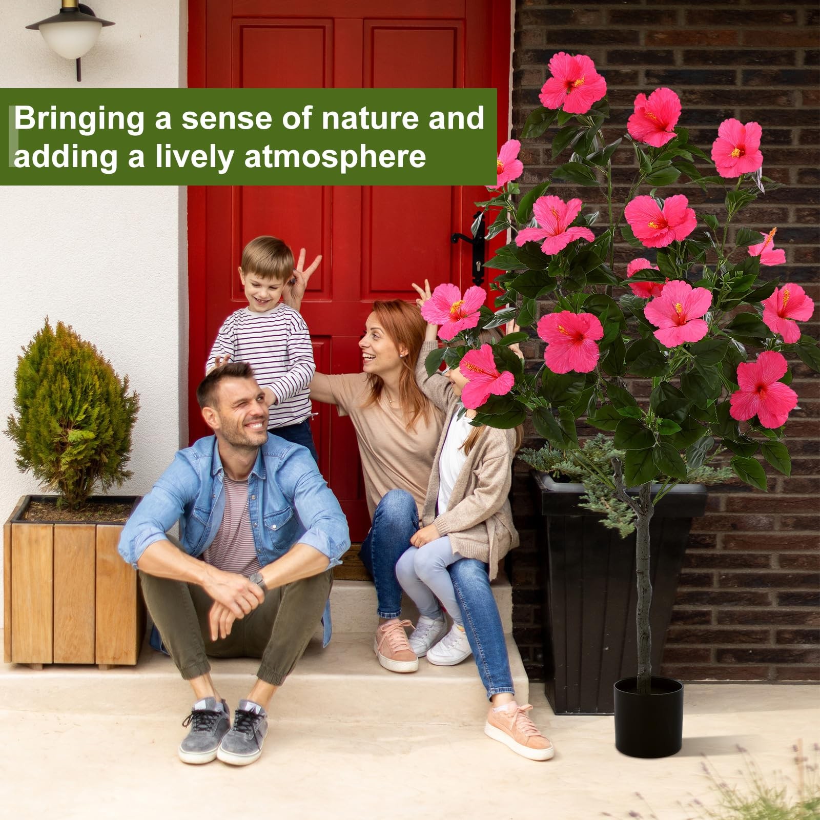 2 Pack 4 ft Artificial Hibiscus Tree Fake with 14 Flowers Hibiscus Tree with …