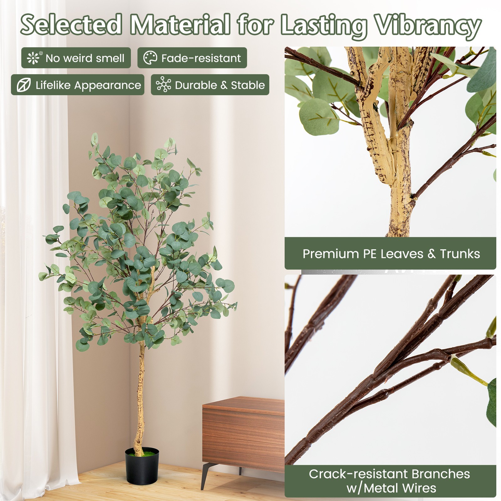5.5′ Artificial Tree Fake Eucalyptus Tree for Living Room Office Home Decor
