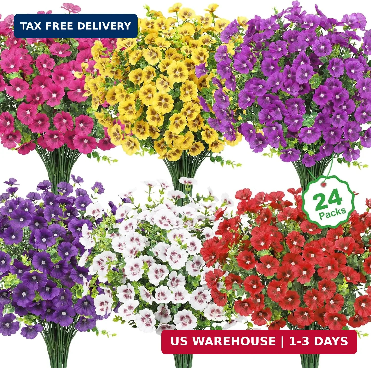 24 Bundles Artificial Flowers for Outdoors Fake Silk Flowers UV Resistant Faux P