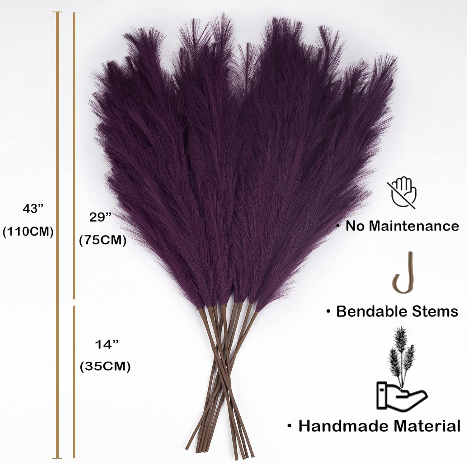Luxury Faux Pampas Grass Decor – 6 Purple Stems, 43″ for Stylish Arrangements