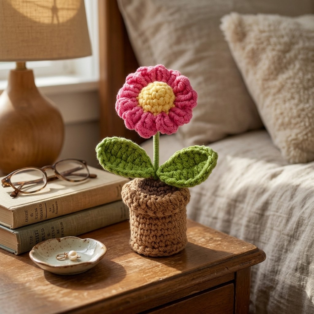 Cute Handmade Crochet Potted Flower Desk Decor