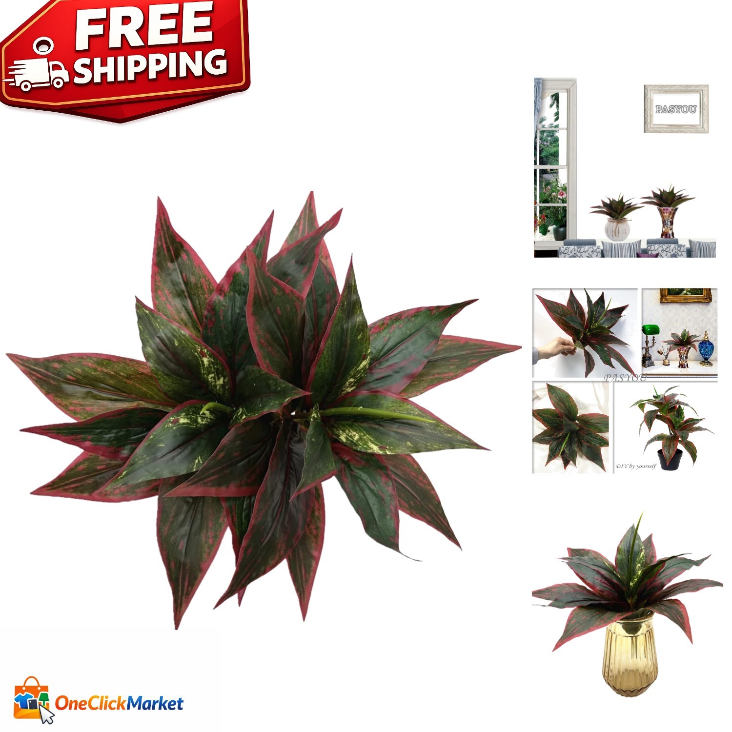 Pack of 2 UV Resistant Red Faux Agave Plants – Stylish Indoor/Outdoor Decor