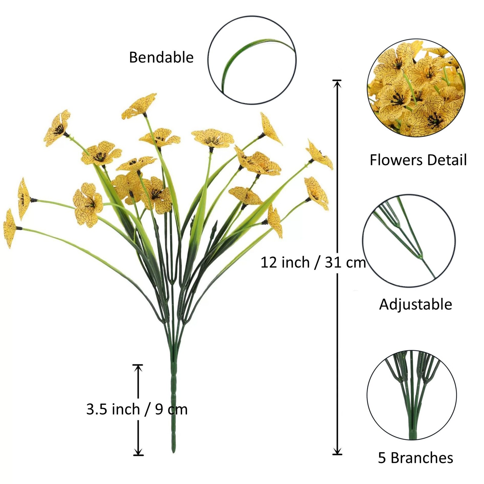 12 Bundles Yellow Artificial Flowers Faux Floral, No Fade Faux Flowers Fake P…