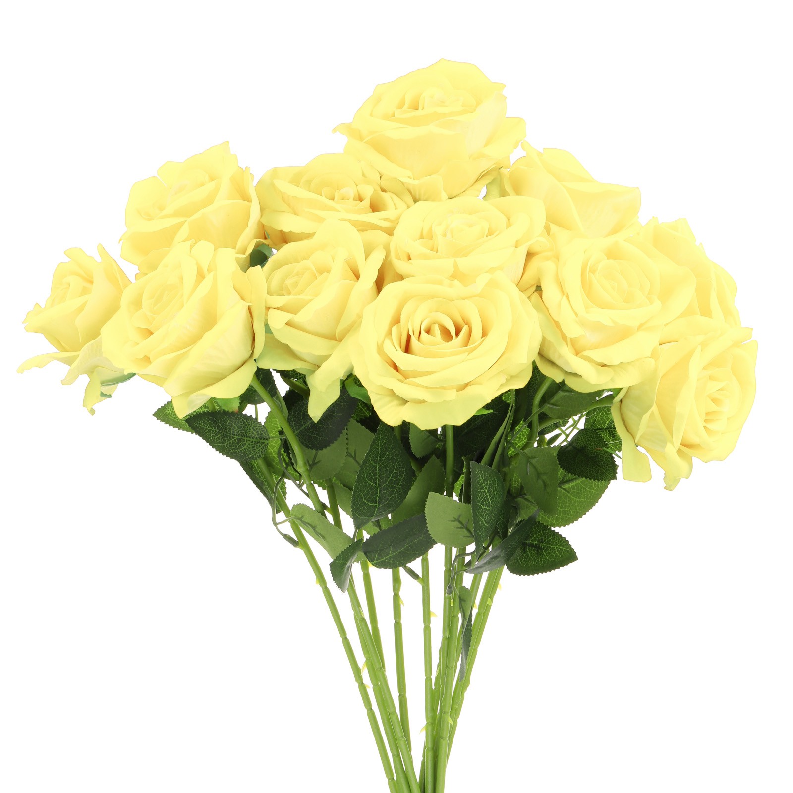 12 Pcs Pale Yellow Roses Artificial Flowers Velvet Rose with Stems
