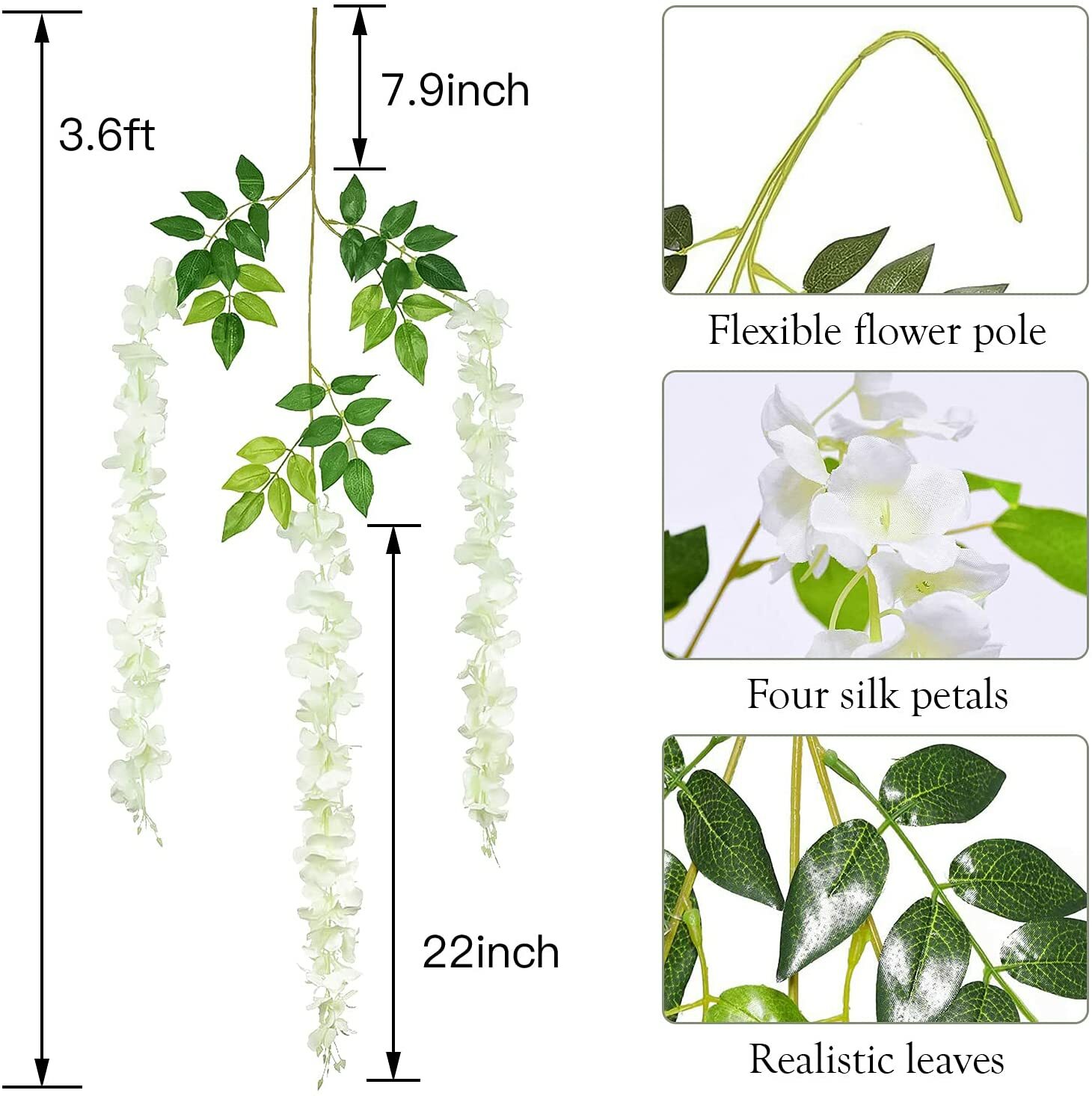 12/24 Pack Artificial Fake Wisteria Vine Ratta Hanging Garland Home Party Decor