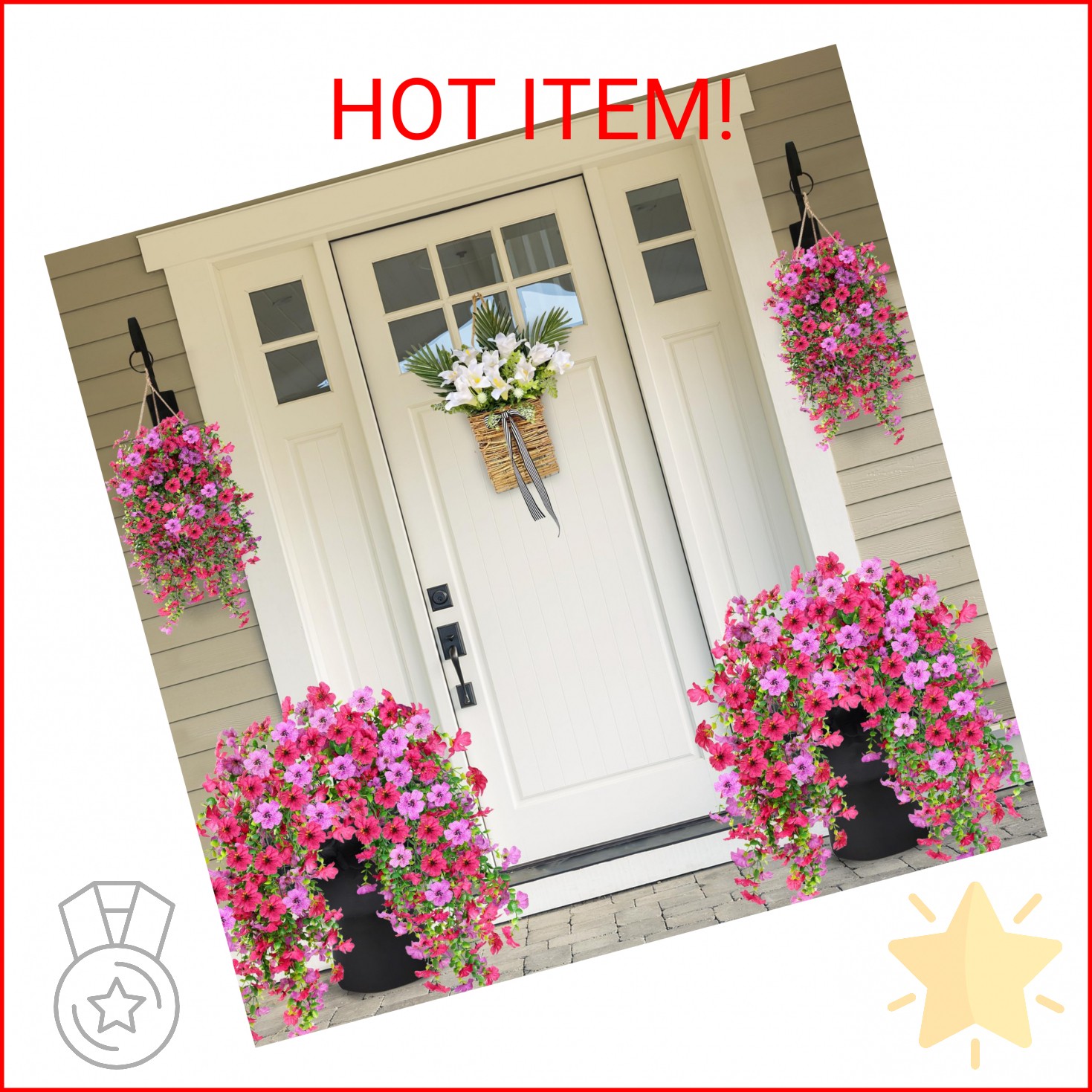 Artificial Fake Hanging Flowers Plants for Outdoor Outside Spring Summer Decorat