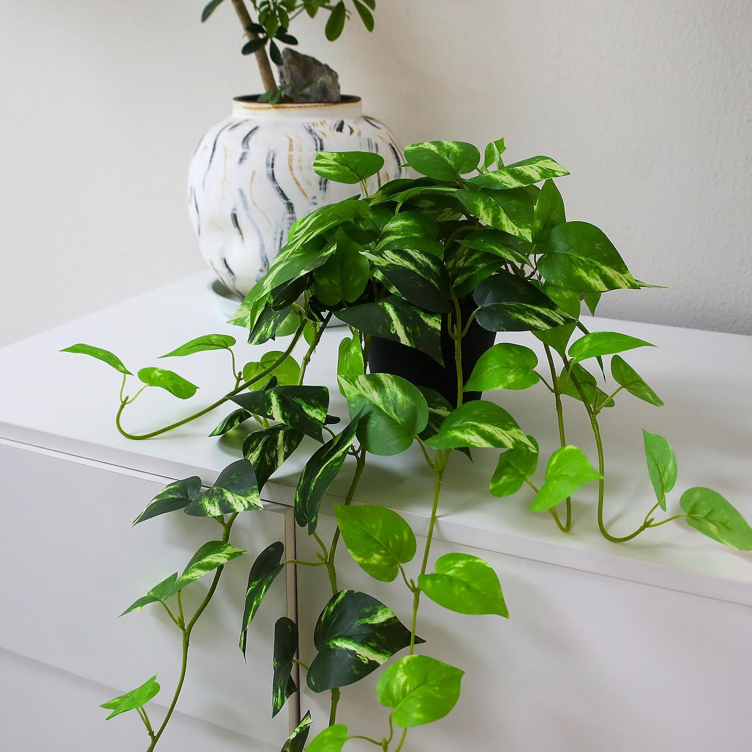 Fake Pothos Hanging Plants, 33″ Potted Artificial Hanging Plant, Faux Pothos Sil