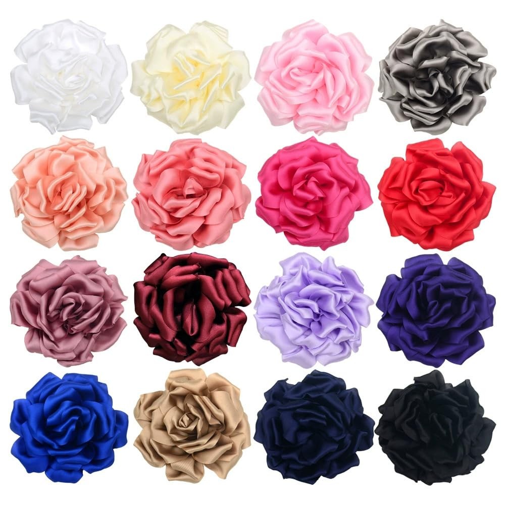 6pcs Satin Ribbon Flowers 4.3″/11cm for Crafts Bow Wedding Dec Vintage Fabric…