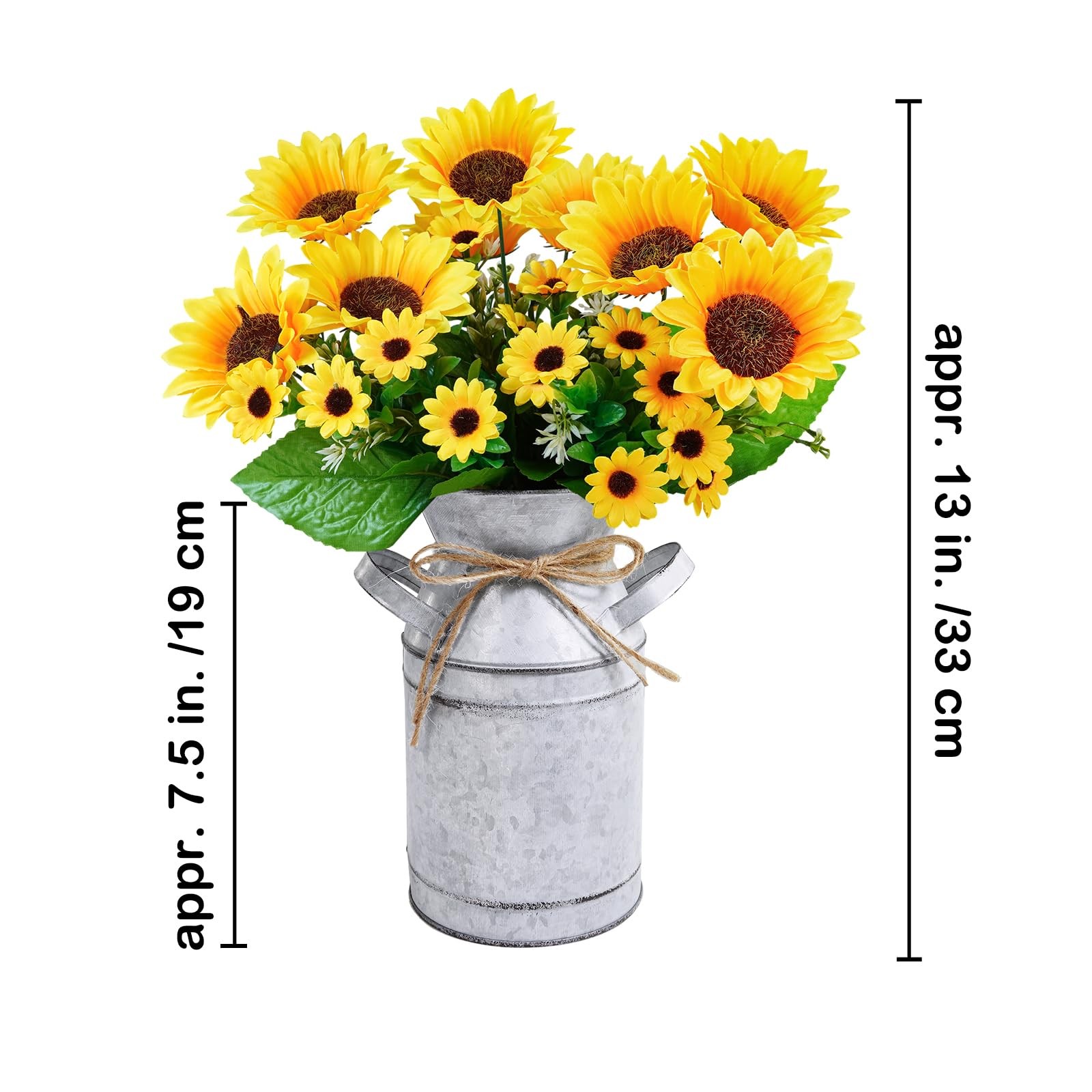 Farmhouse Sunflowers Centerpiece Metal Milk Jug Artificial Sunflower Bunches …