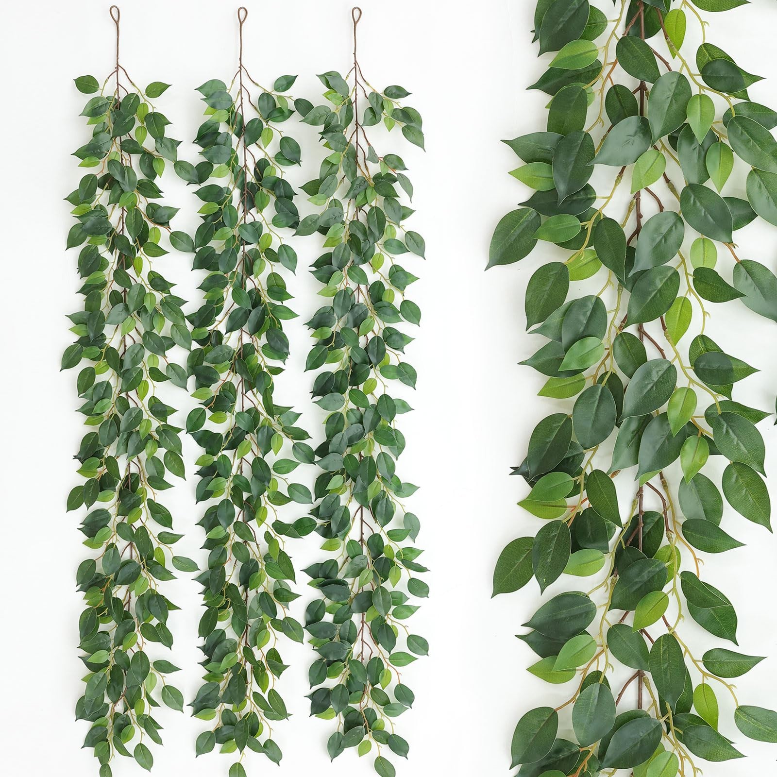 3 Packs Artificial Vines Garland 42” Fake Ficus Vine Greenery Garland Silk G…