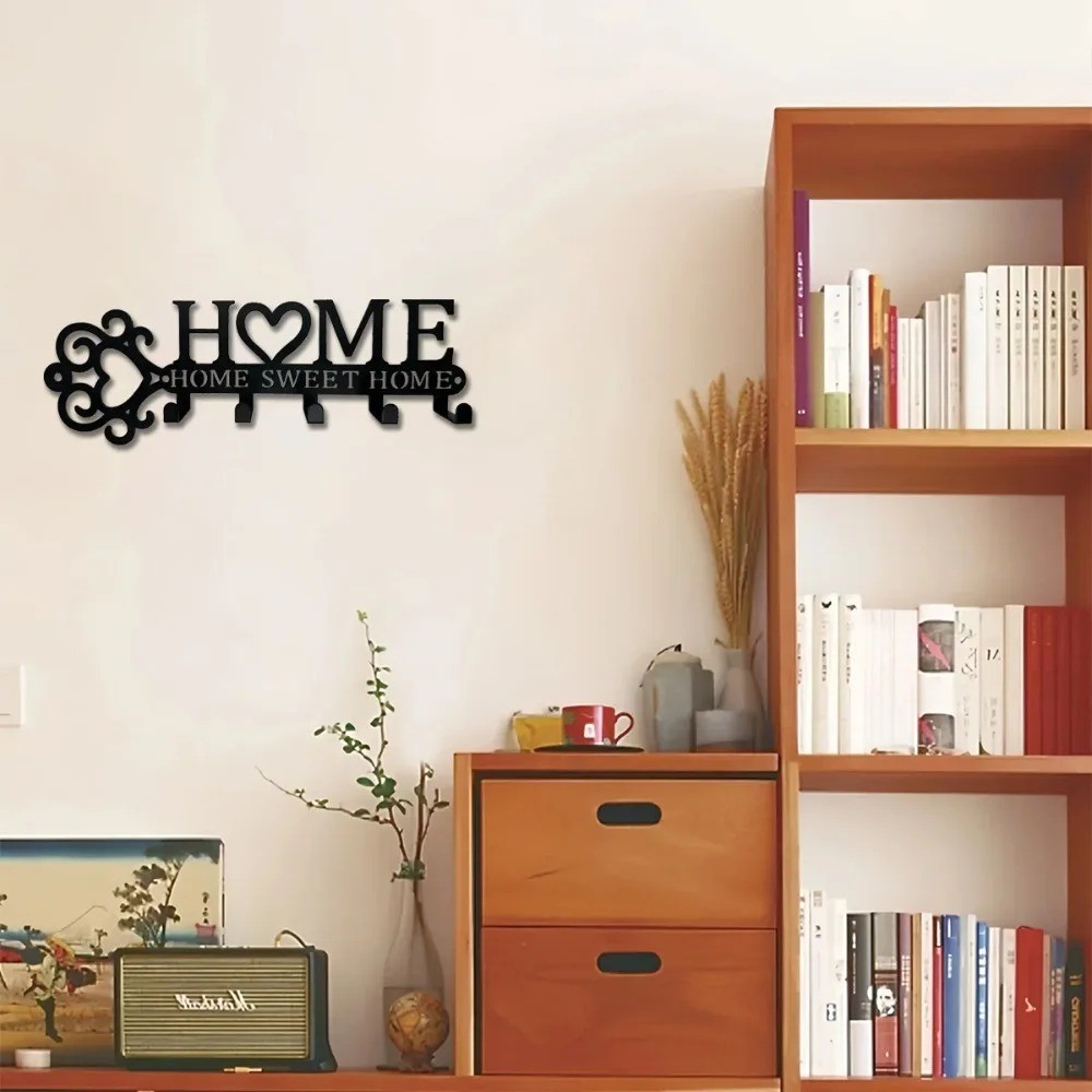 5-Hook Metal Key Rack Coat Hanger – Wall Mounted Towel Organizer for Home