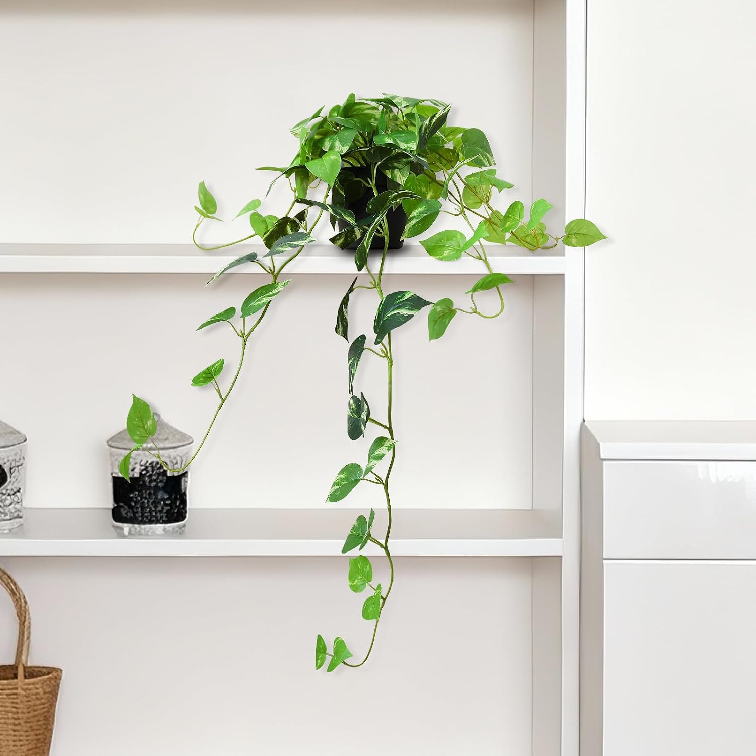 Fake Pothos Hanging Plants, 33″ Potted Artificial Hanging Plant, Faux Pothos Sil
