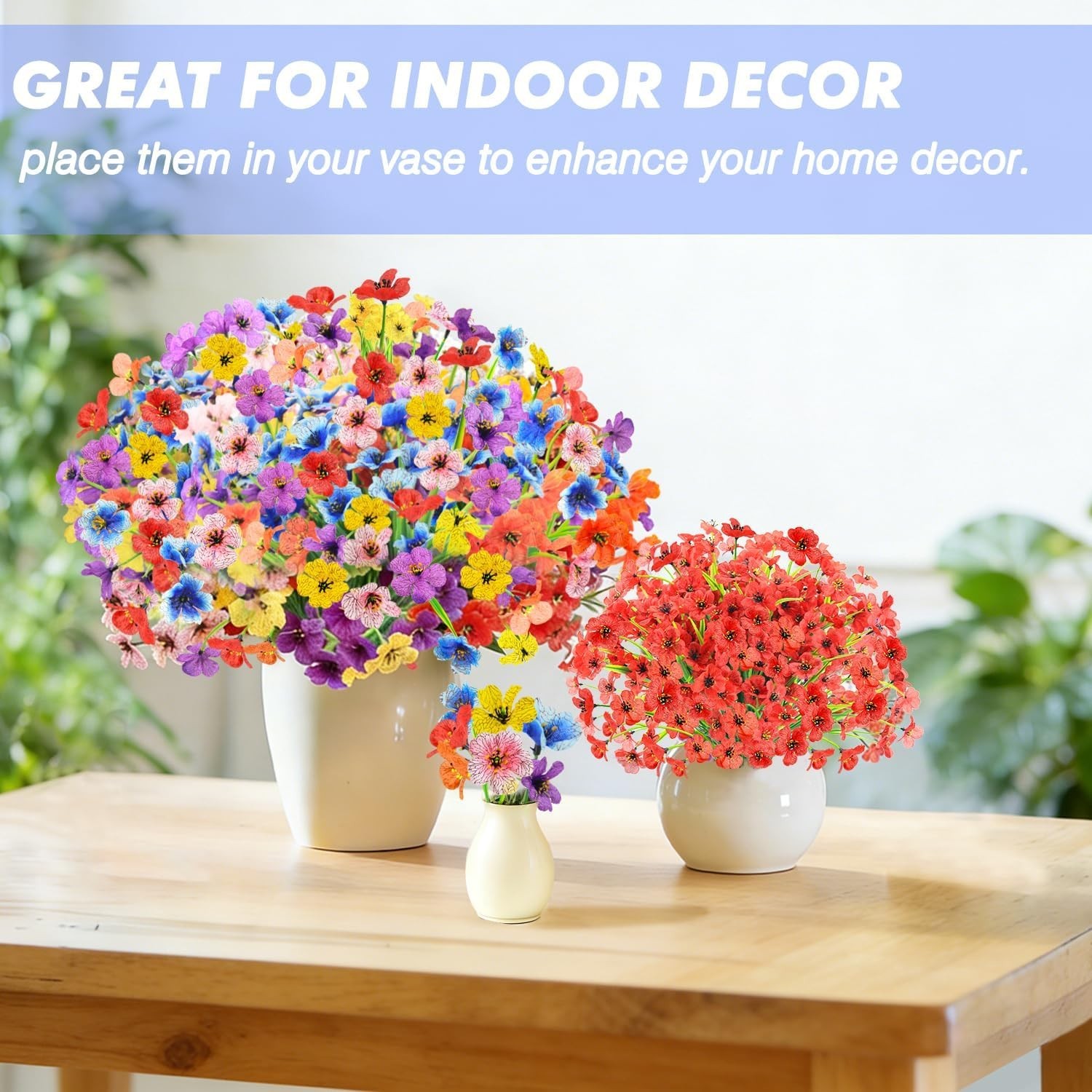 24 Bundles Artificial Flowers for Outdoors Fake Ferns UV Resistant Faux Spring