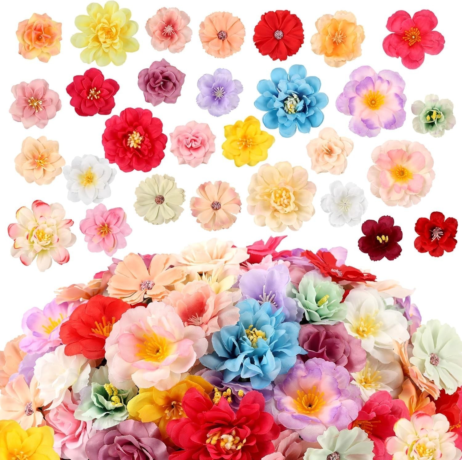210 Pcs Mini Silk Flower Heads Small Fake Rose Daisy Faux Flowers Bulk Crafts