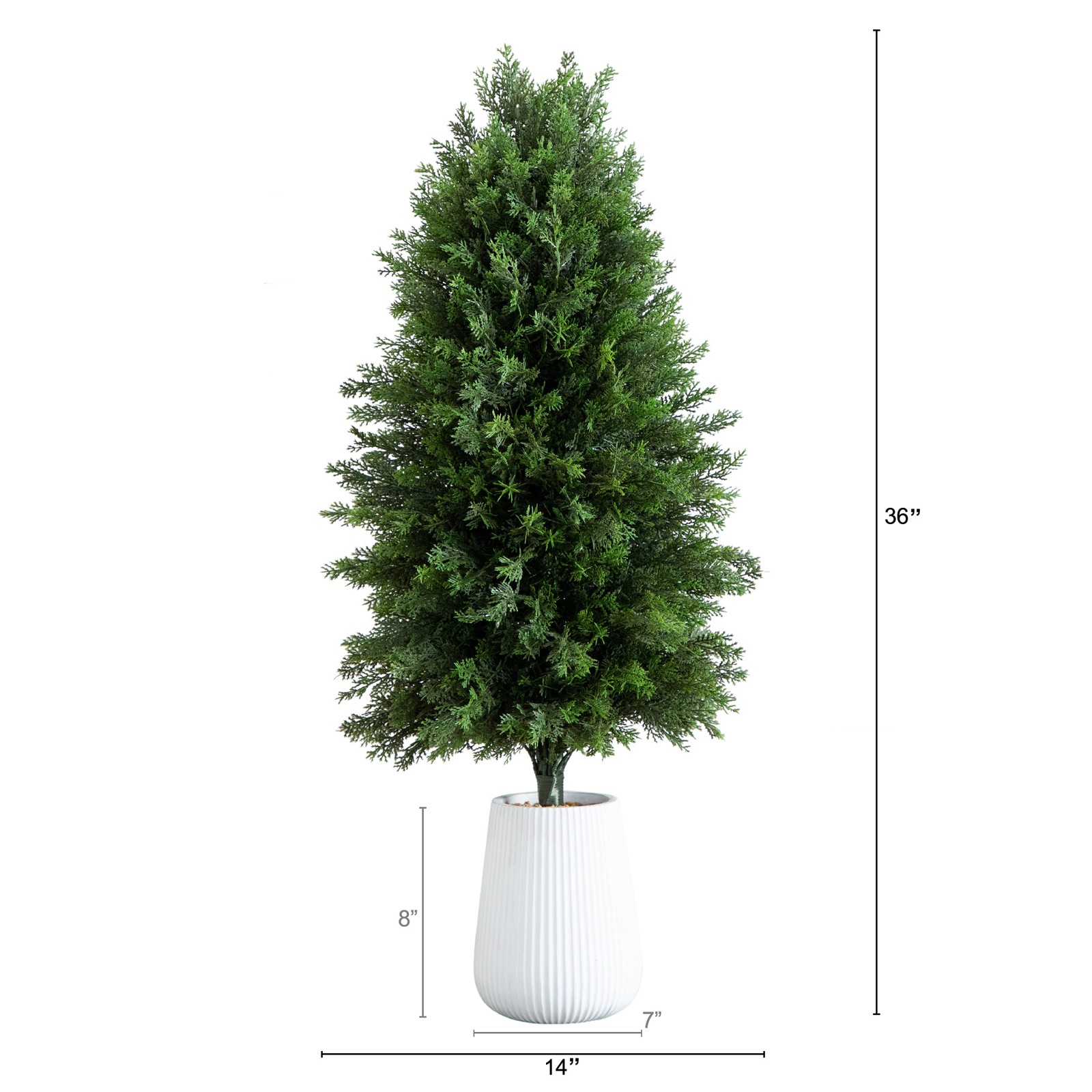 Nearly Natural 3ft UV Resistant Cedar Tree in White Planter in Green