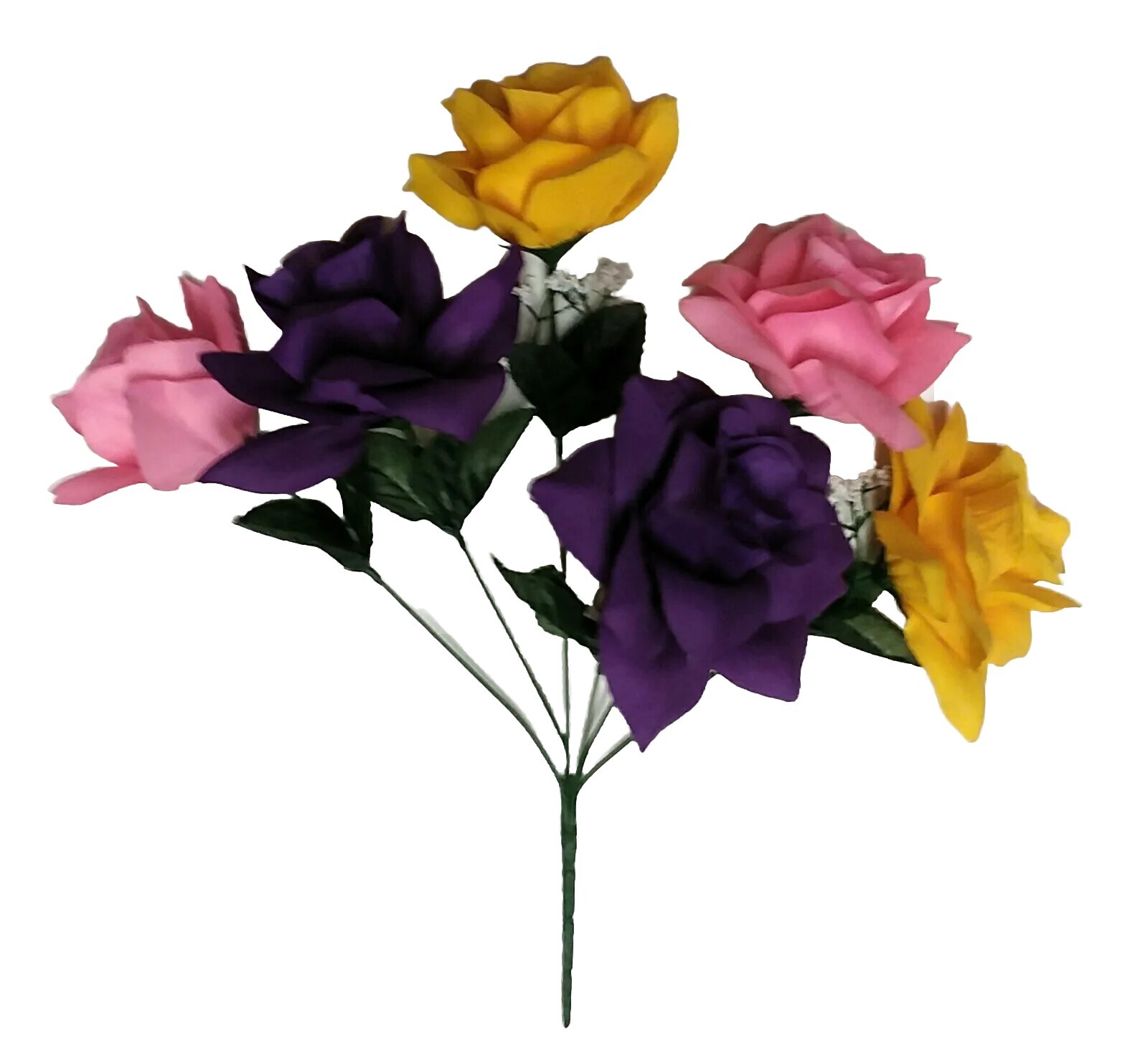Yellow Purple & Pink 6 Roses 4″ Bloom 14″ Bush Silk Flower Home Outdoor Decor US