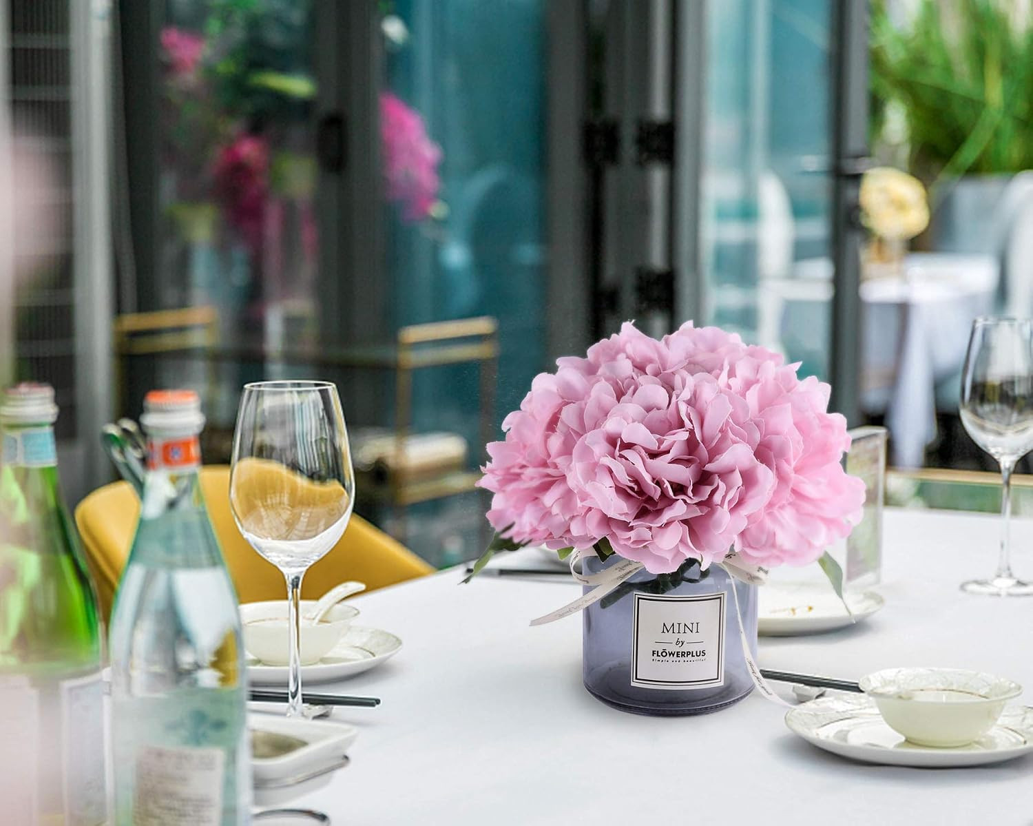 Artificial Flower and Glass Bottle Set, Isn Style, Suitable for Living Room, Din