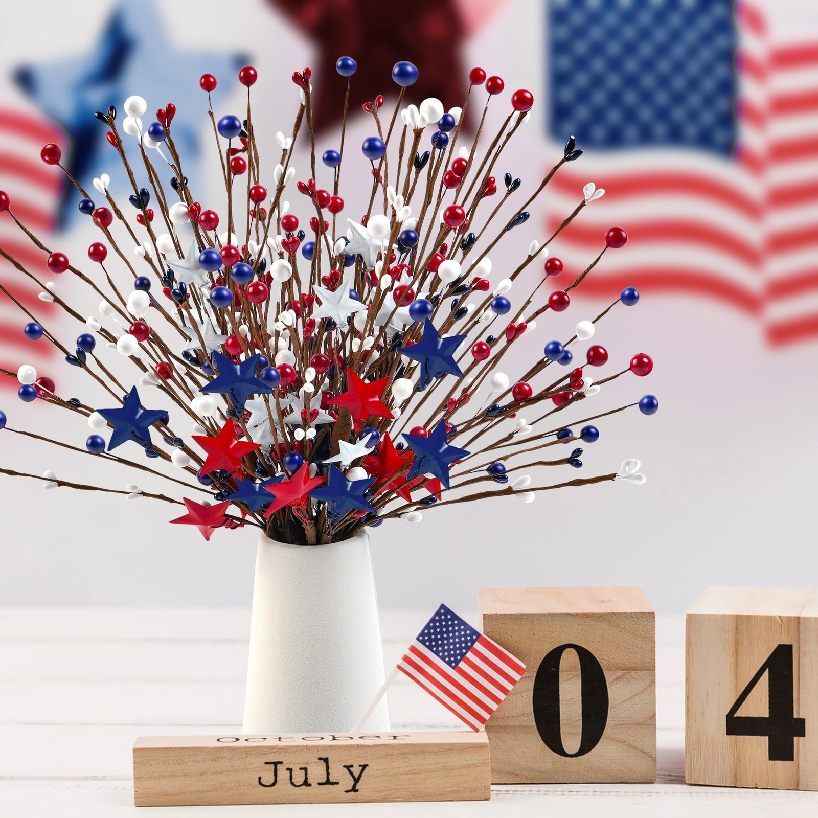 Childom 6 Pcs Red White and Blue Flowers Artificial for 4th of July Decoratio…