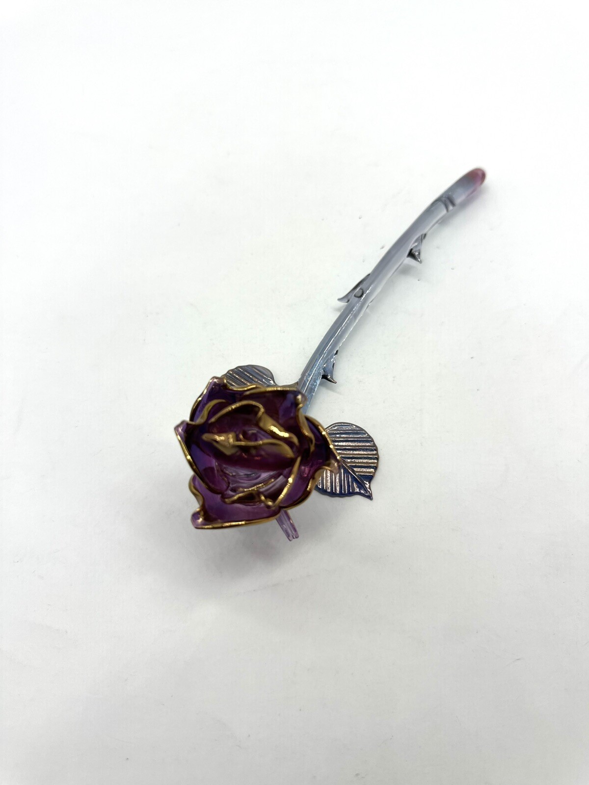 Glass Rose Hand Blown Crystal 24k Gold Figurine Purple Borosilicate