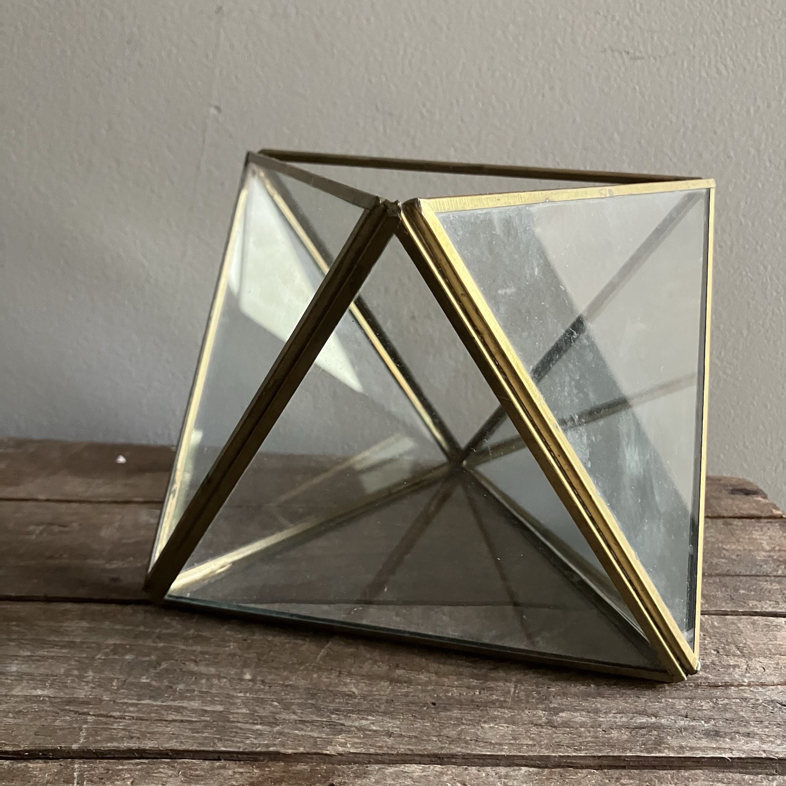 Gold Metal Mirror Glass Geometric Succulent Terrarium 6” India