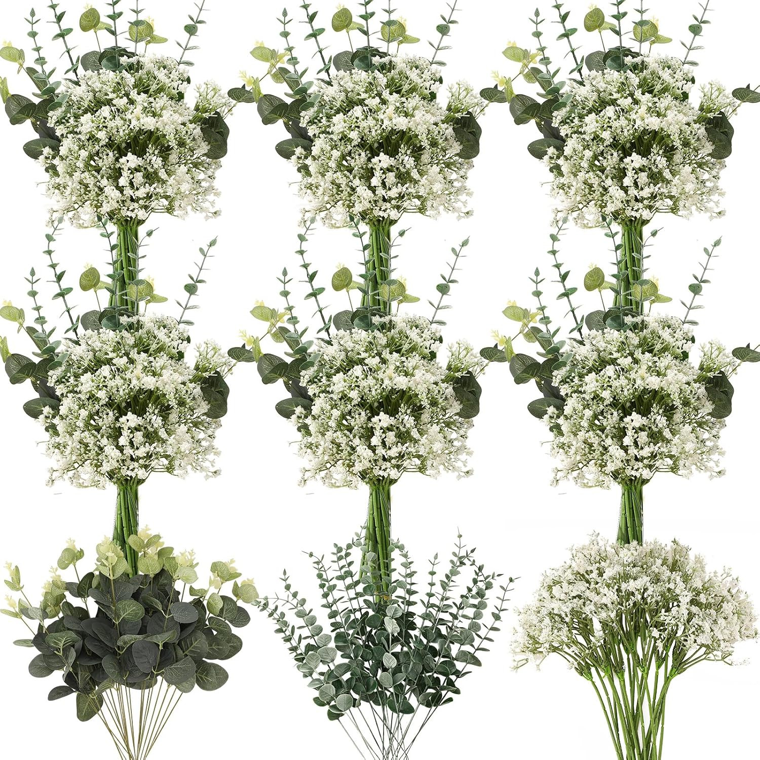 100 Pcs Artificial Babys Breath & Eucalyptus Stems for Wedding Decor