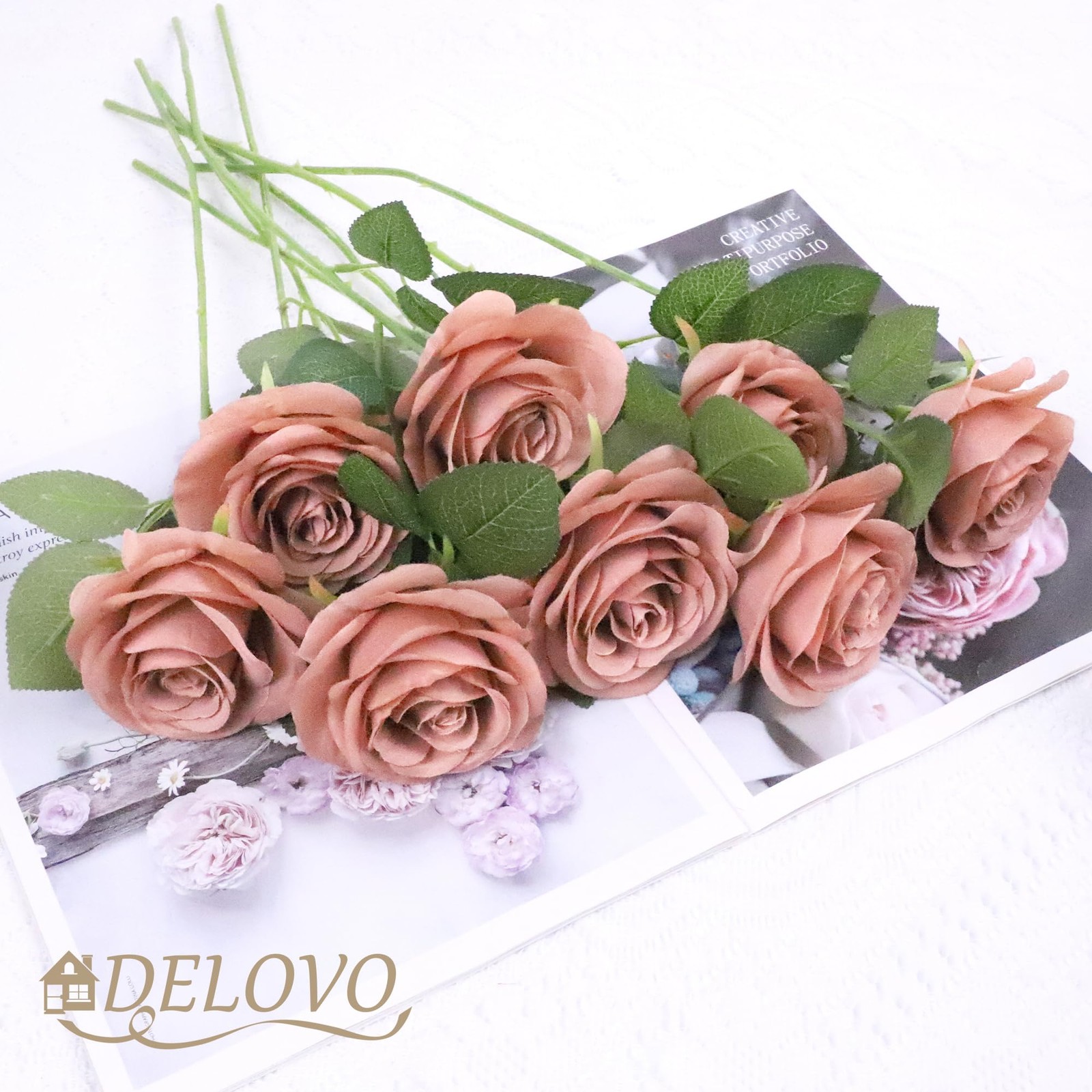 DELOVO 52pcs Dusty Rose Roses Artificial Flowers Fake Flowers Silk Roses with…