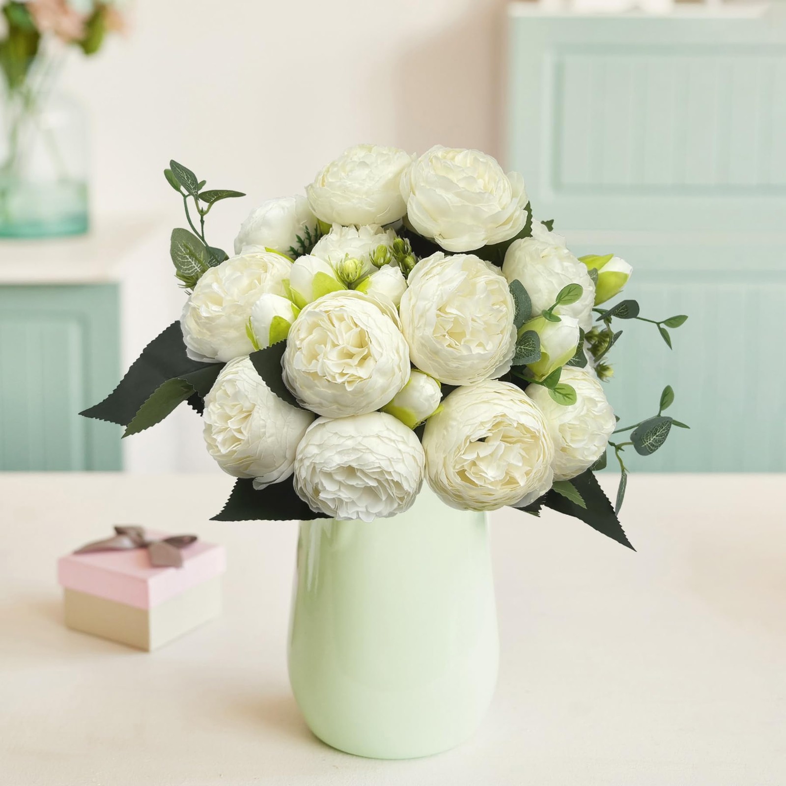 4 PCS Artificial Peony Flowers White Silk Fake Peony Bouquets For Wedding Decor