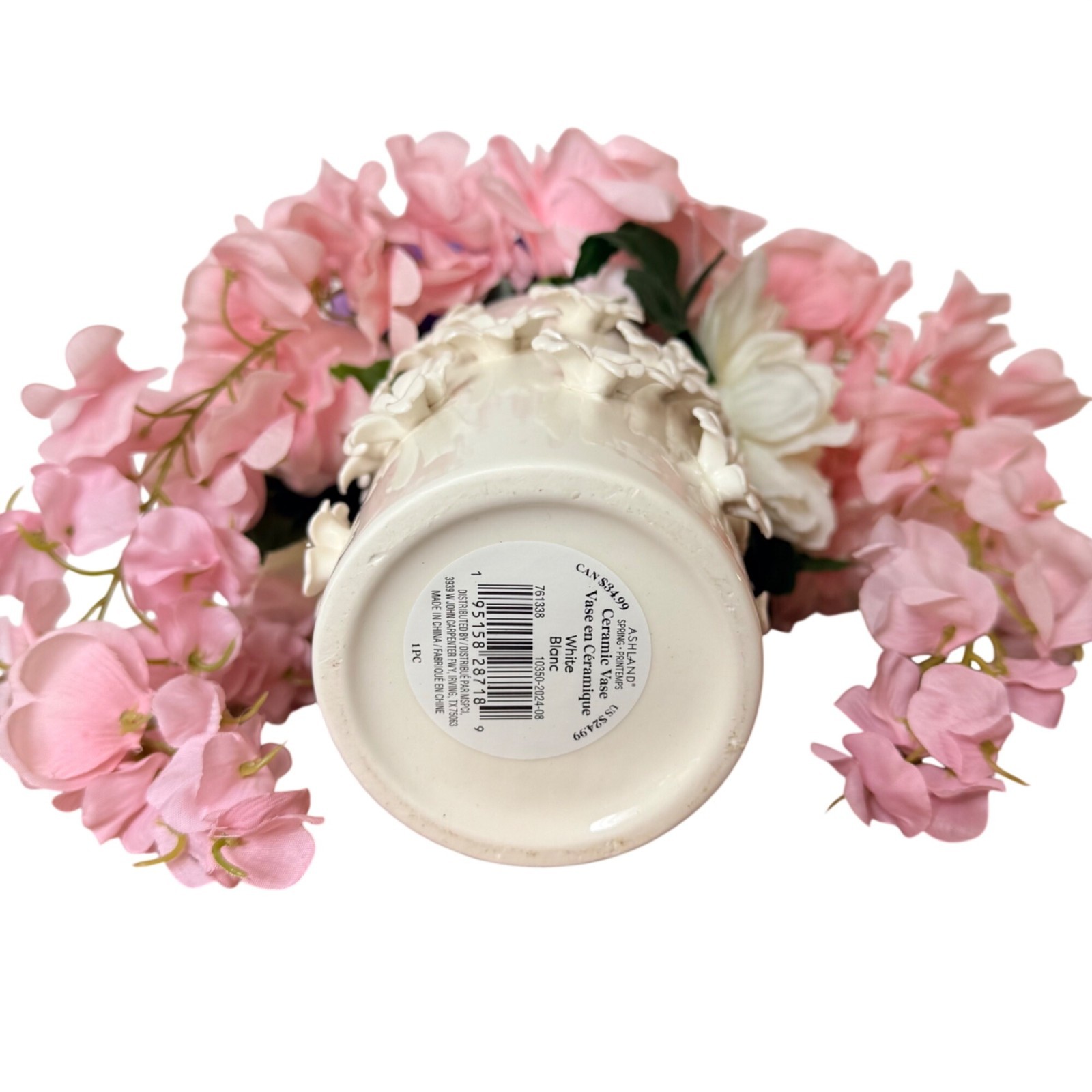 Pink Silk Floral Arrangement White Daisy Ceramic Vase Hydrangea Dahlia Decor