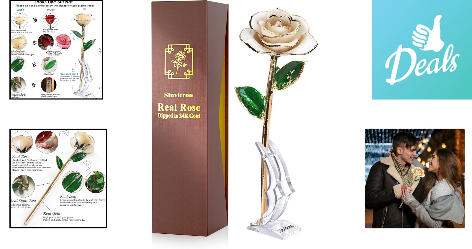 Ivory White Gold Dipped Rose – Eternal Flower for Anniversaries & Birthdays