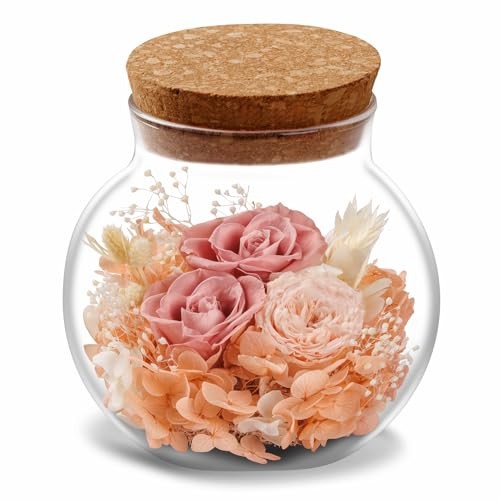 NATROSES Flowers in a Glass – Handmade Preserved Flowers Wish Bottle Dusty Pink