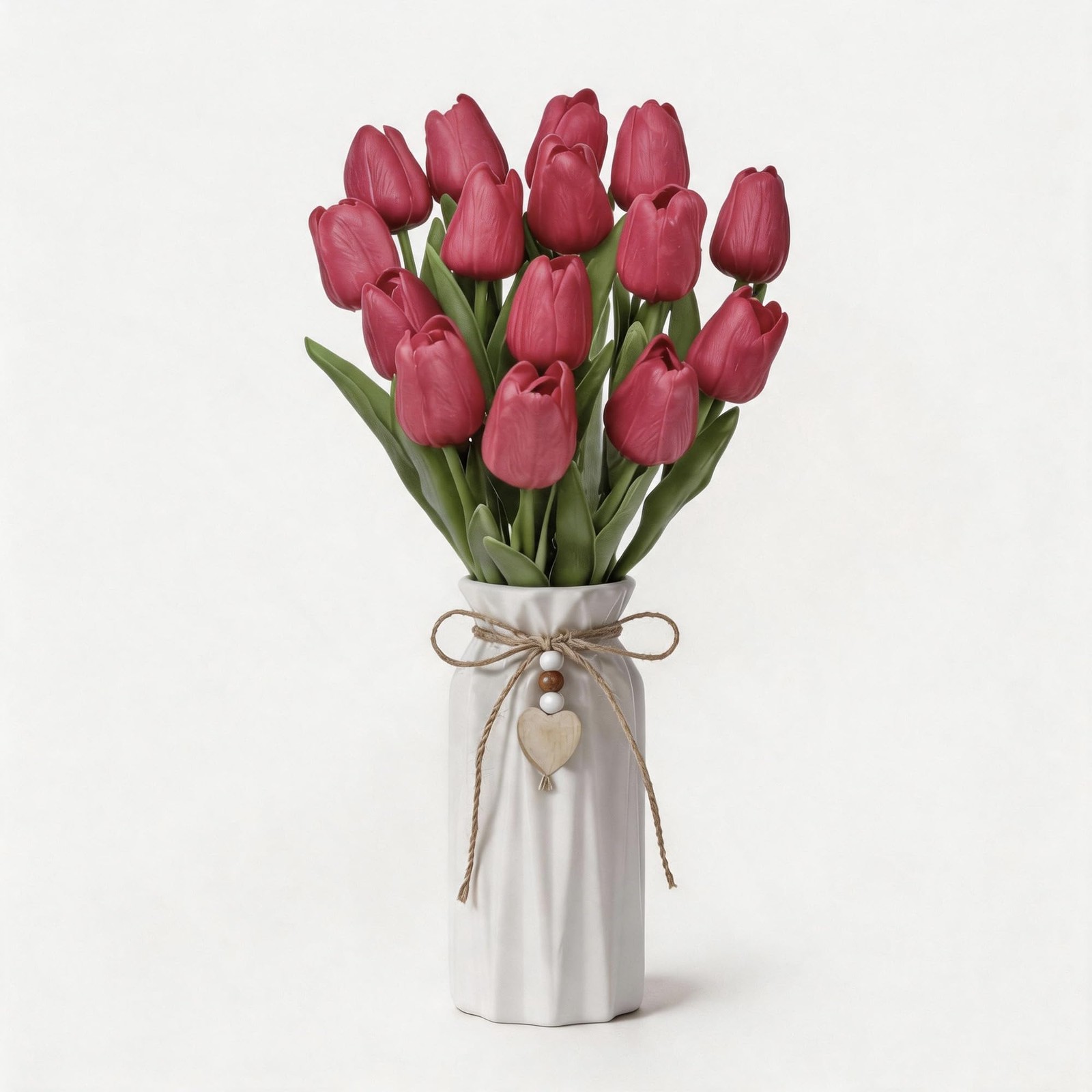 Artificial Tulip Flower Arrangement in Ceramic Vase with Rustic Heart Charm, …