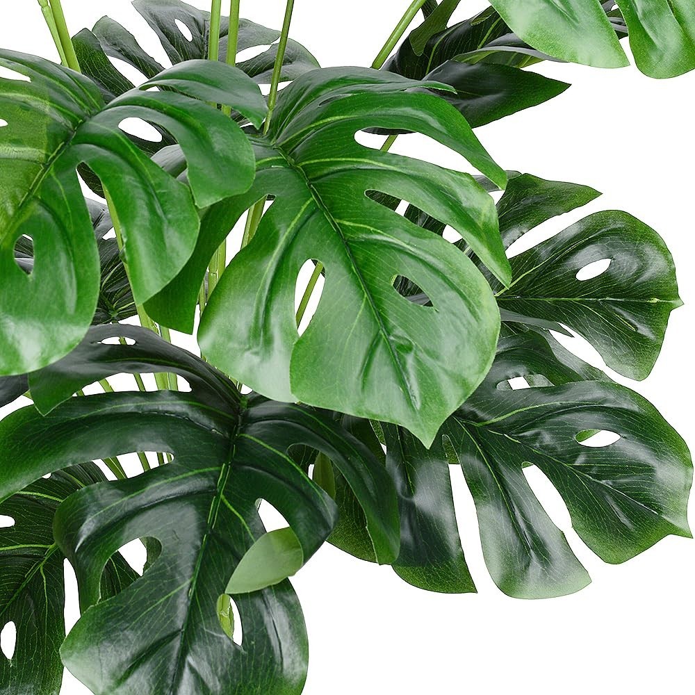 Tropical Faux Monstera Palm Leaves – UV Resistant Plastic Plants (2 Pcs, Green)
