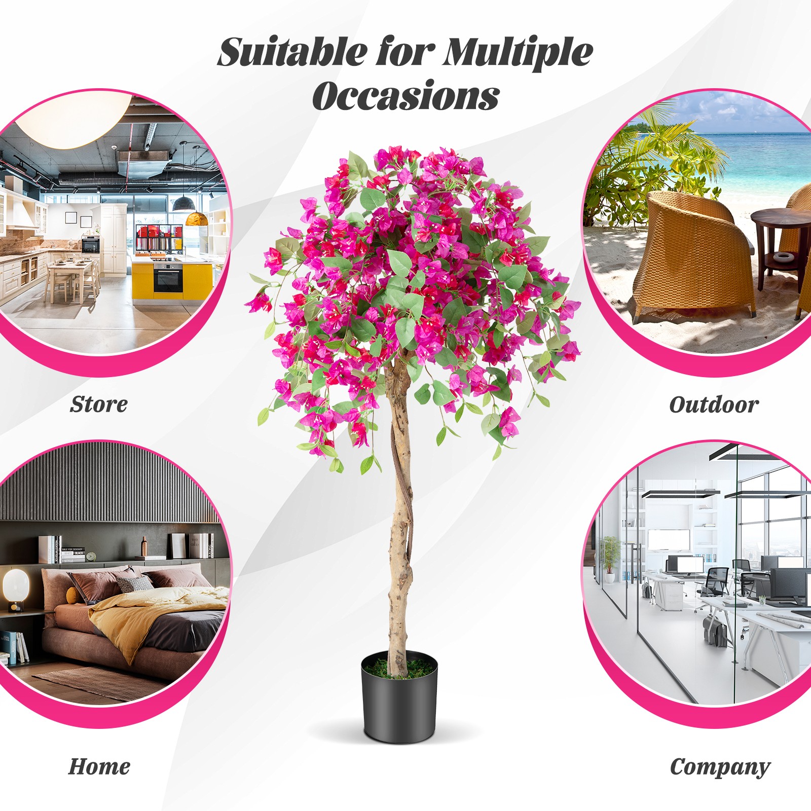 4.5 FT Artificial Azalea Tree Fake Potted Plant with 312 Flowers & 624 Leaves