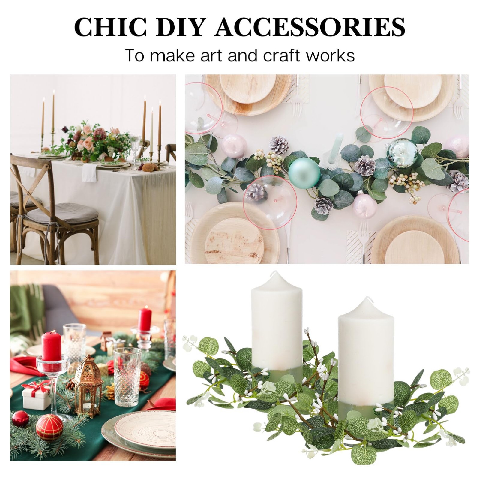 Eucalyptus Candle Rings Wreaths 5.9 Inch Artificial Greenery Mini Centerpiece