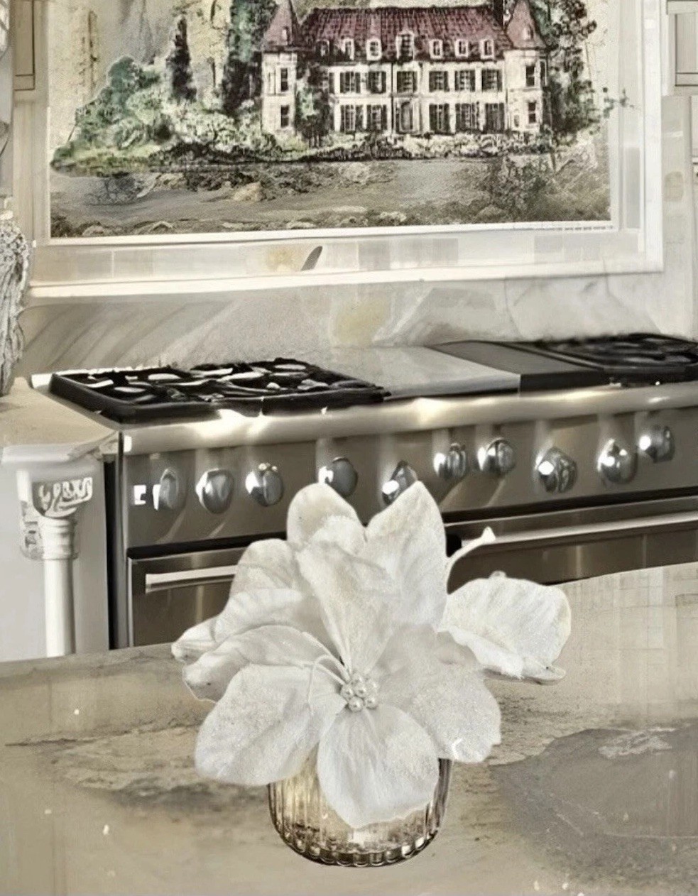 Nearly Natural White Poinsettia Faux Water Arrangement Christmas Decor Shabby